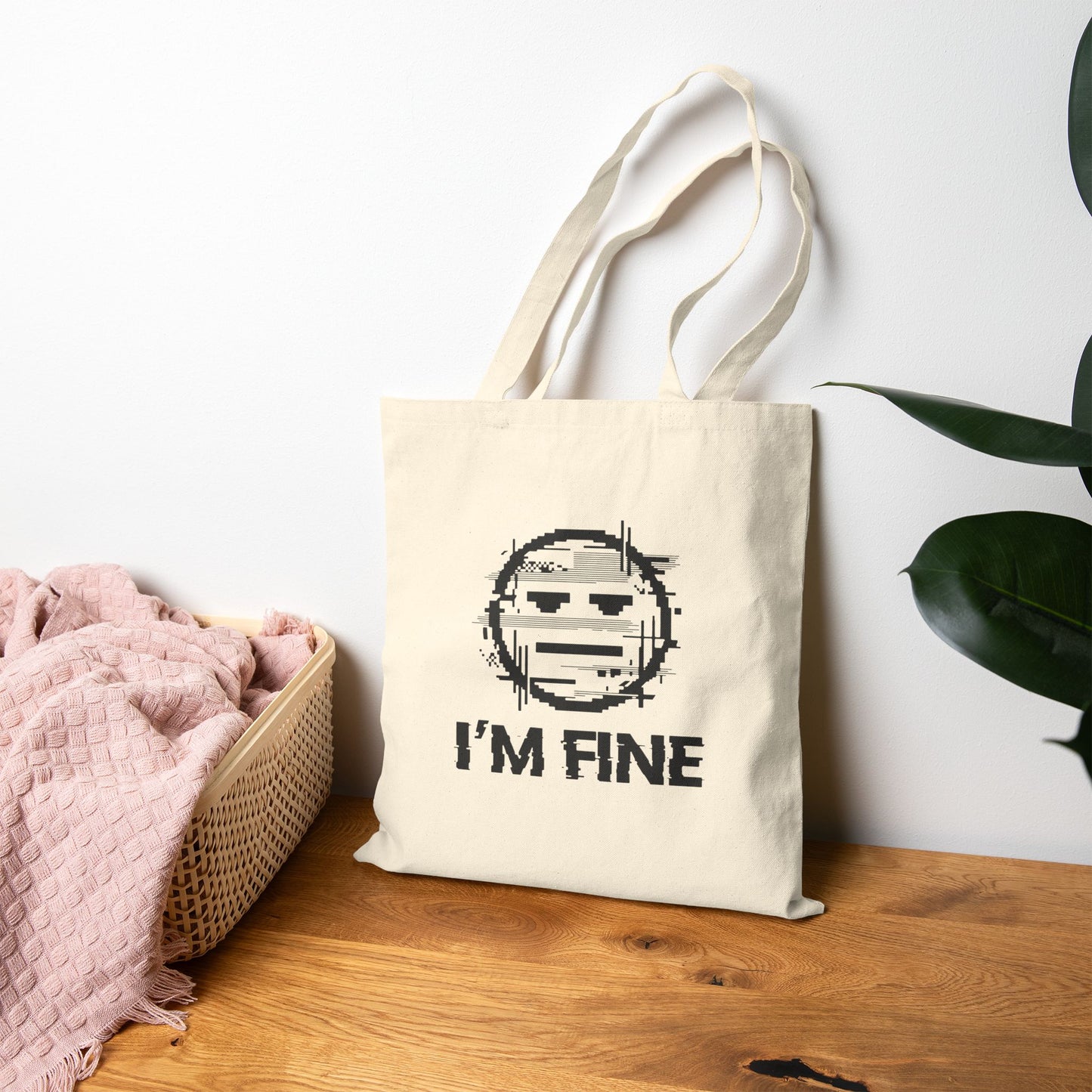 I’m Fine Glitched Smiley - Tote Bag