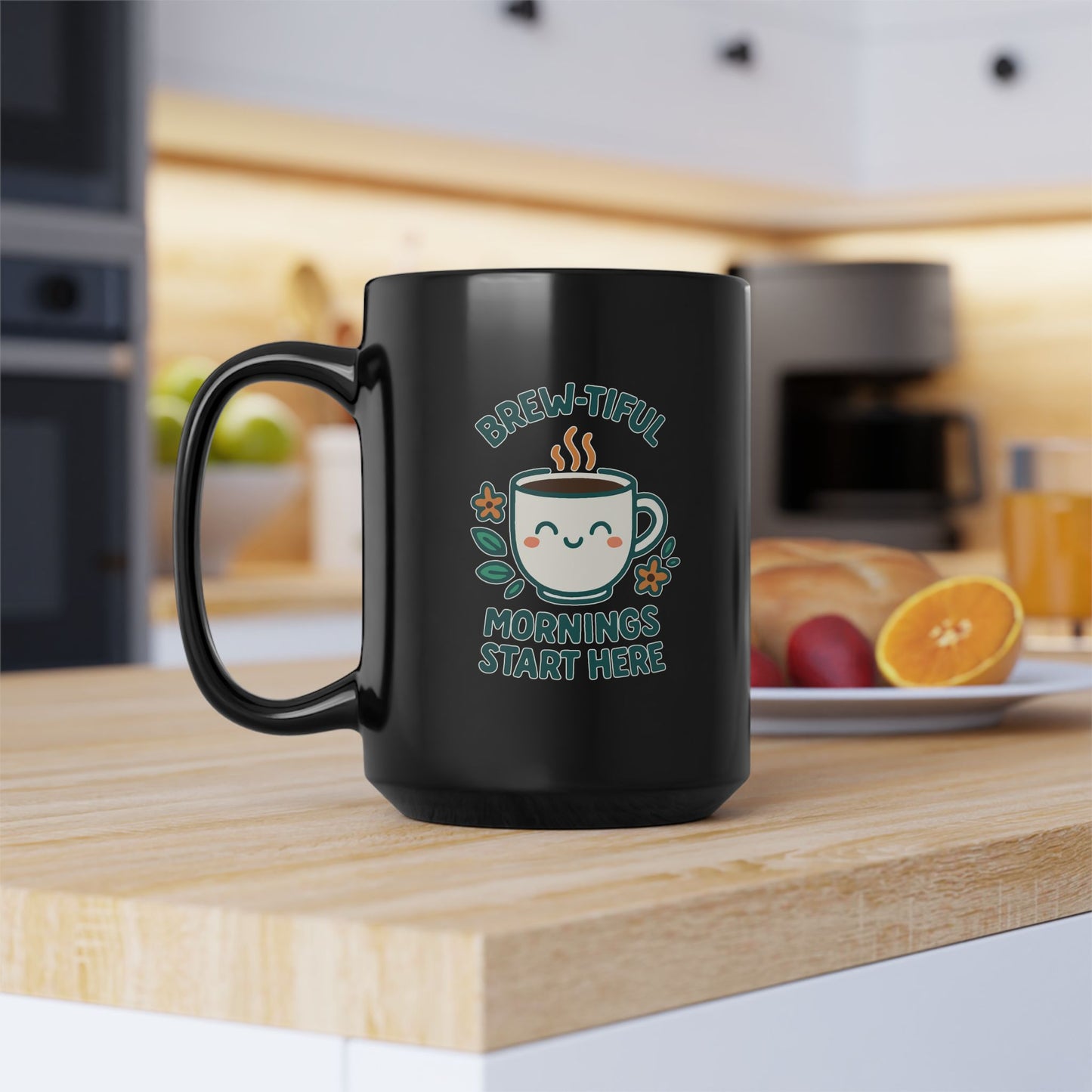 Brew-tiful Morning Mug, Cute Black Coffee Mug, Gift for Coffee Lovers, Fun Kitchen Decor, Inspirational Mug