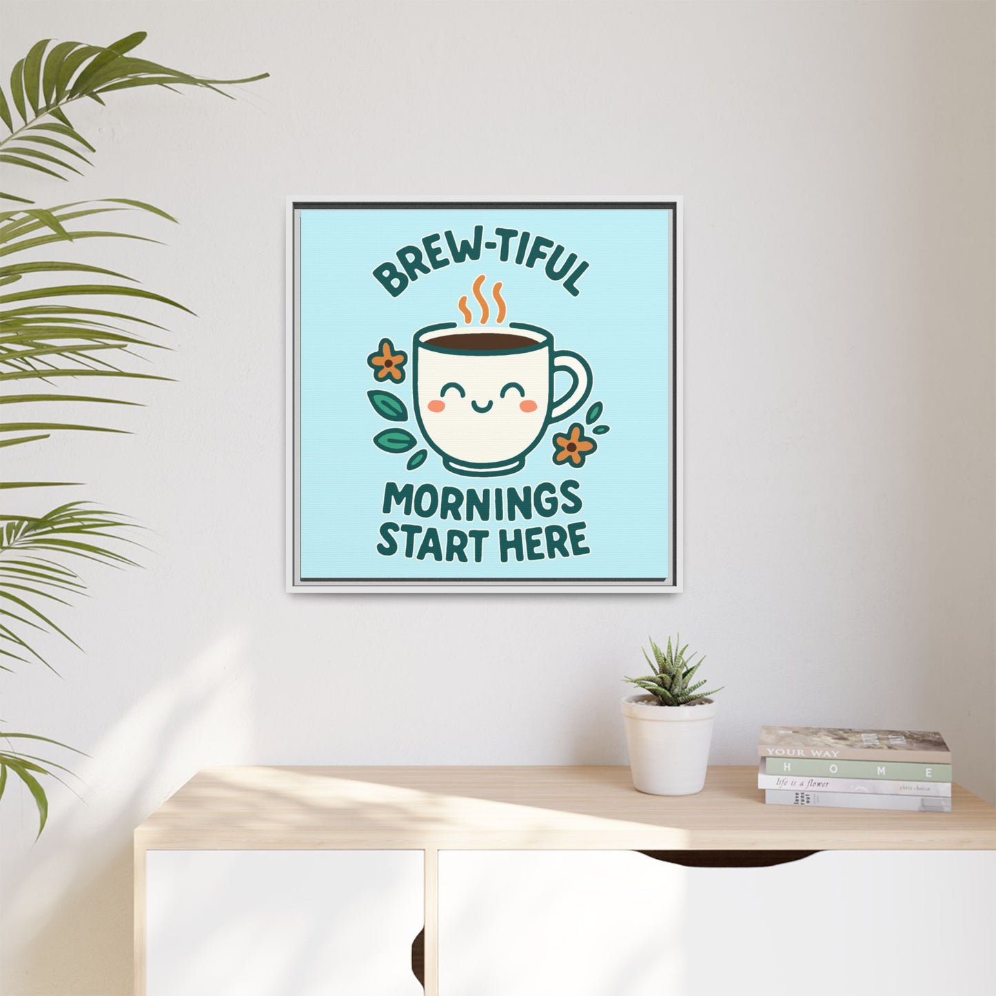 Framed Canvas Art, Brew-tiful Mornings Wall Decor, Coffee Lovers Gift, Kitchen Decoration, Cozy Home Art, Cute Framed Print