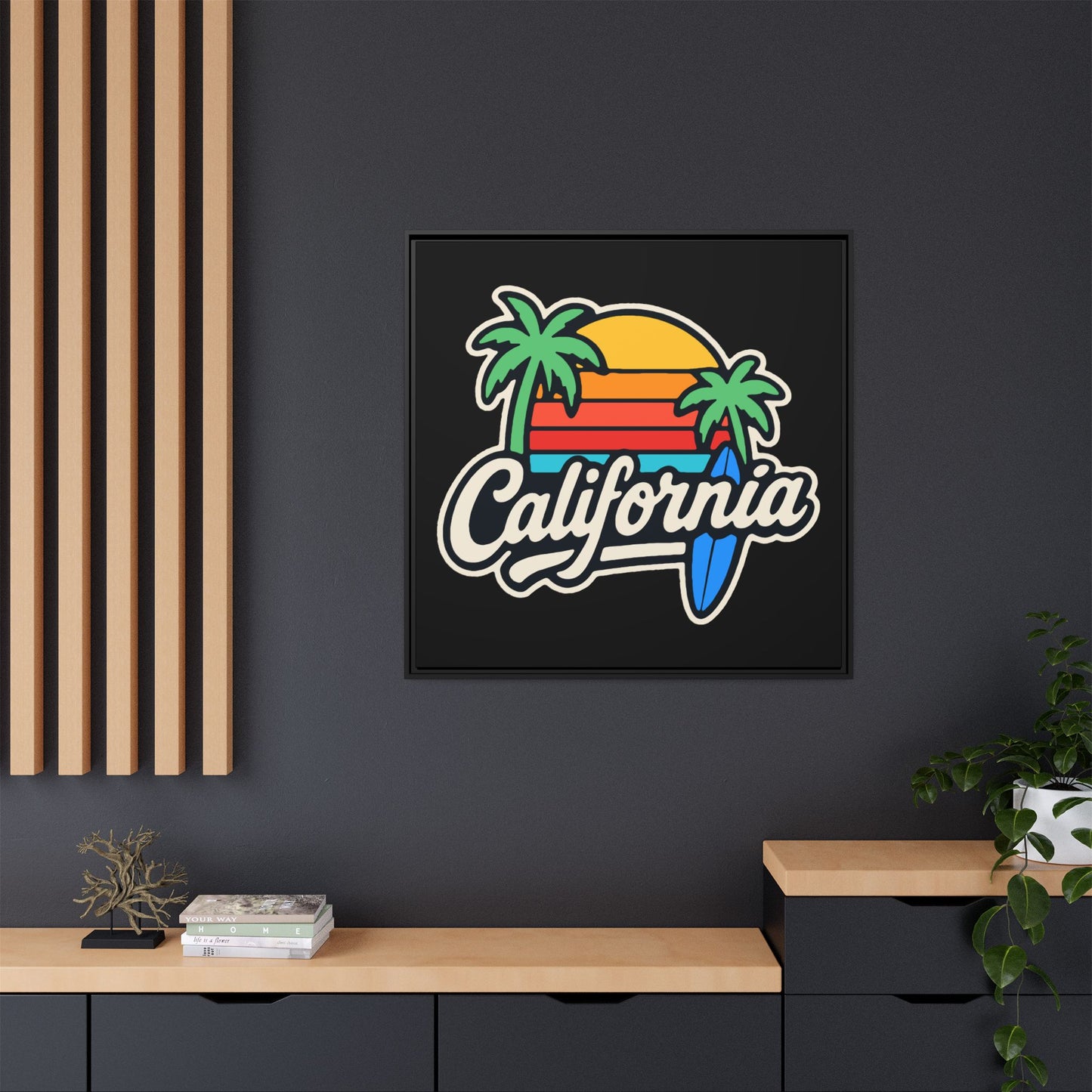 California Sunset Canvas Art, Framed Wall Decor, Tropical Beach Vibe, Home & Office Decor, Gift for Beach Lovers, Summer Art