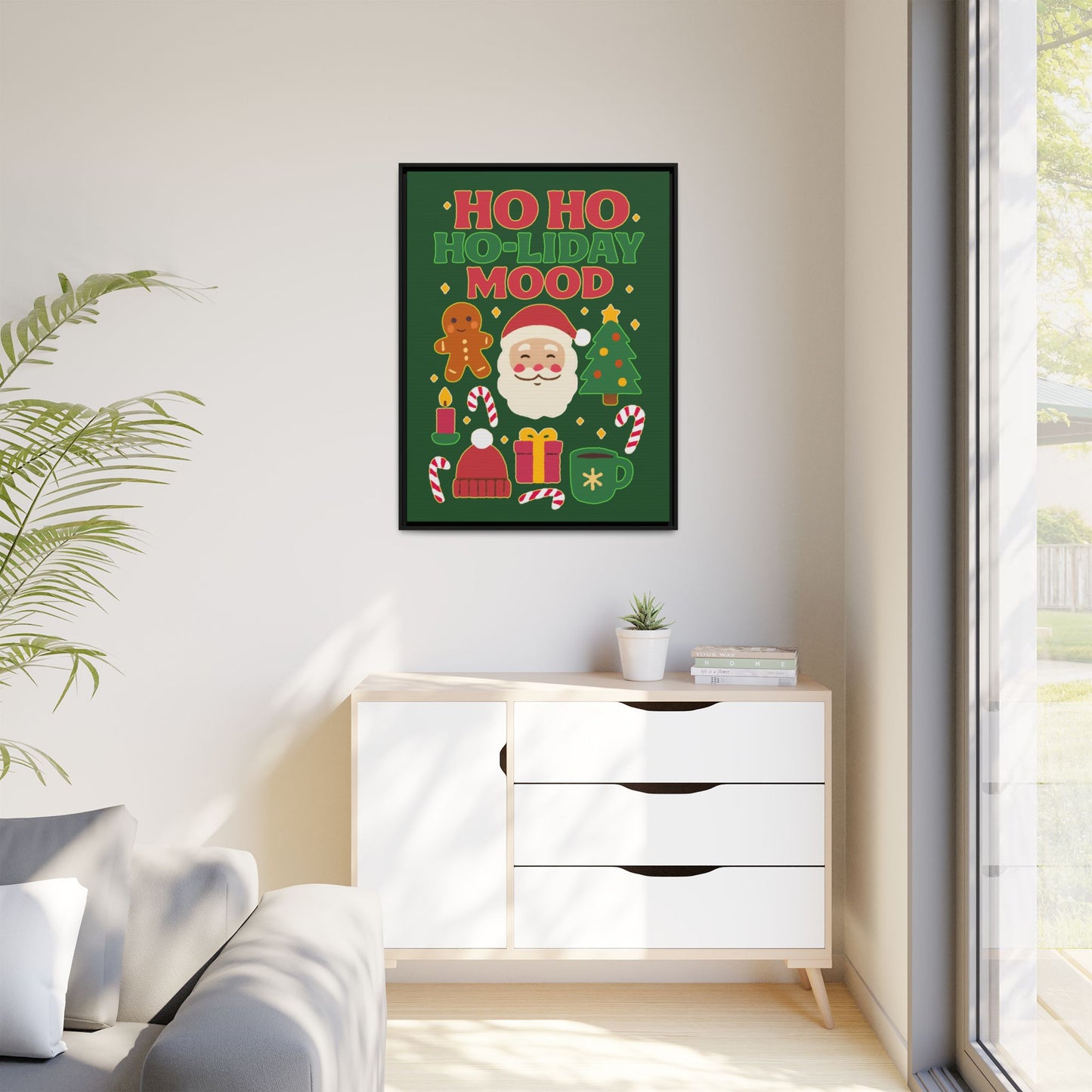 Framed Canvas Art, Festive Holiday, Cheerful Wall Art for Christmas, Santa Decor, Ho Ho Ho Seasonal Gift, Holiday Mood Wall Art