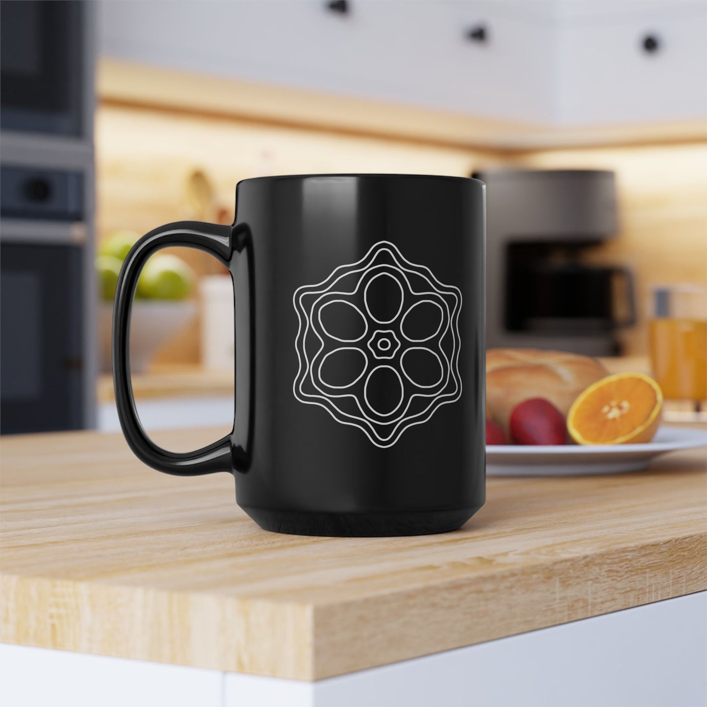 Elegant Black Mug with Floral Design, Perfect for Coffee Lovers, Gift for Moms, Yoga Enthusiasts, and Home Decor, 11oz or 15oz