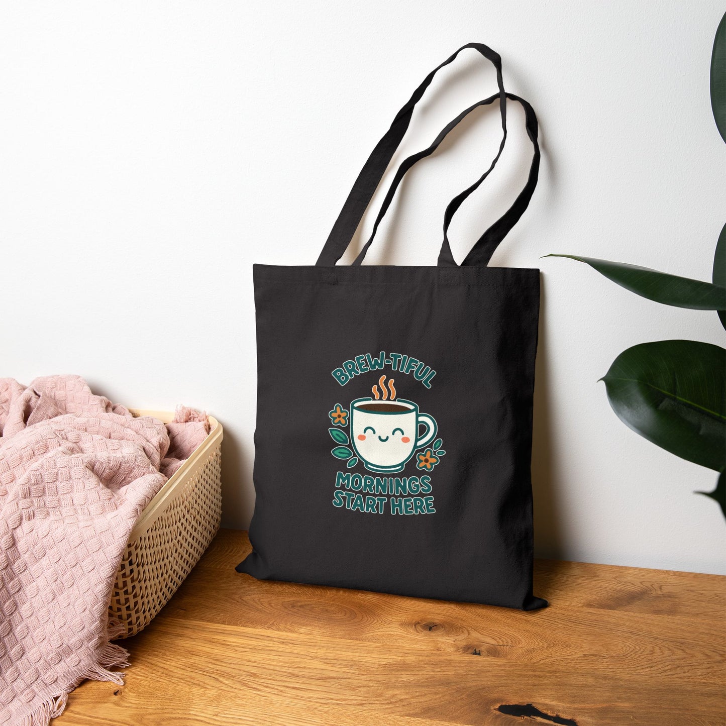 Brew-tiful Mornings Tote Bag, Eco-Friendly Grocery Bag, Coffee Lover Gift, Cute Canvas Carryall, Reusable Shopping Tote