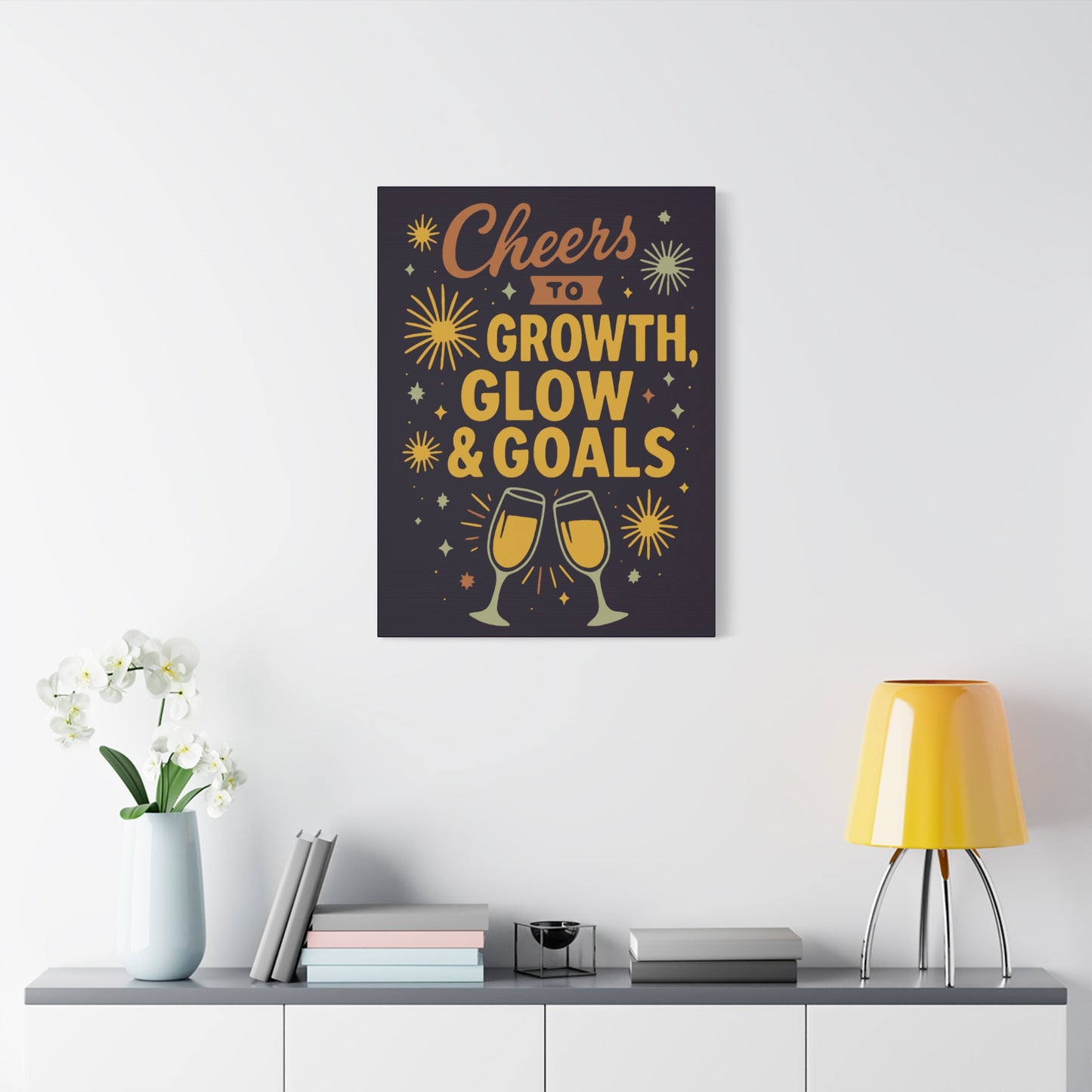 Cheers to Growth Canvas Wall Art, Motivational Decor, Inspirational Print for Home, Office, Gift for Graduates, New Year Vibes