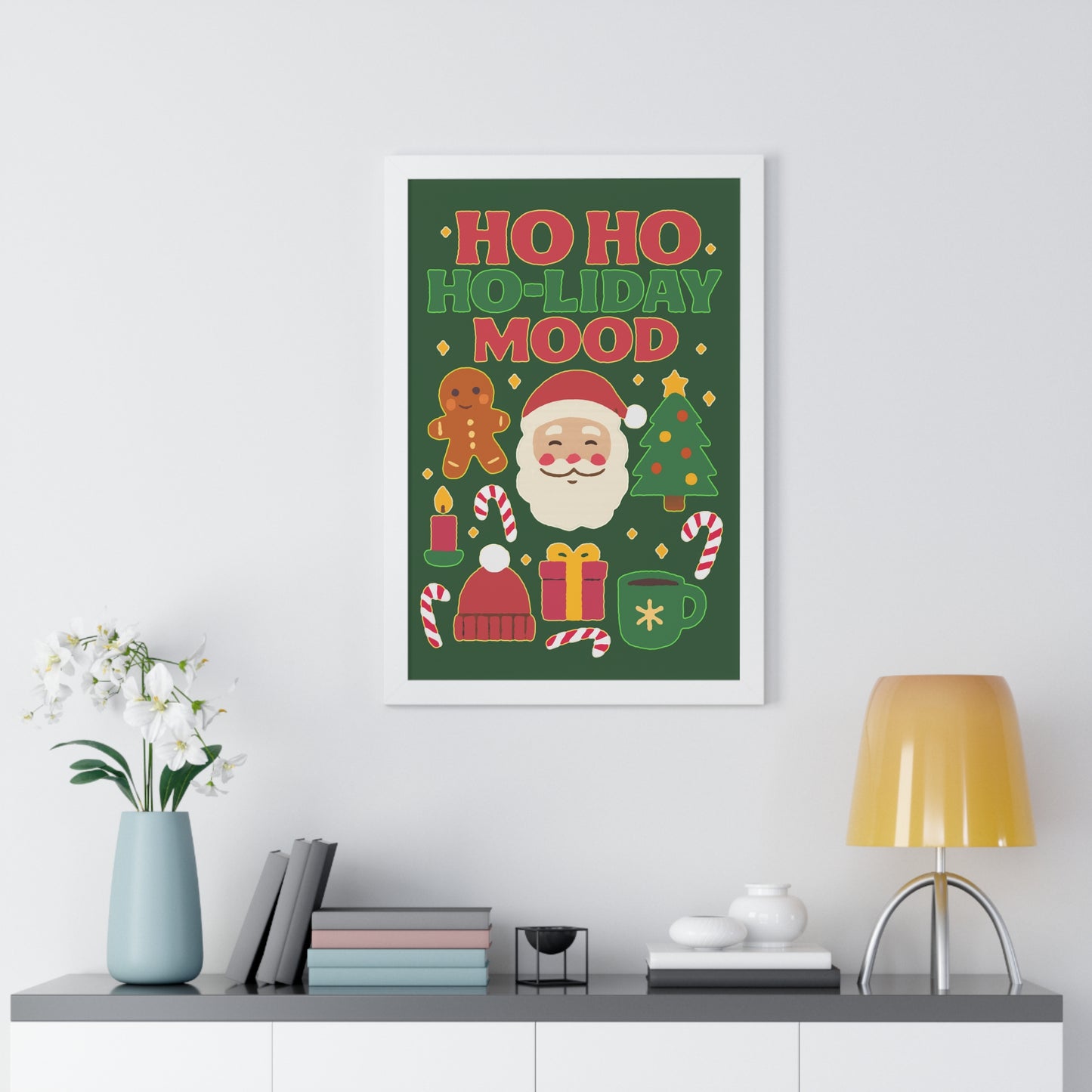 Festive Holiday Poster Print, Cheerful Wall Art for Christmas, Santa Decor, Ho Ho Ho Seasonal Gift, Holiday Mood Wall Art