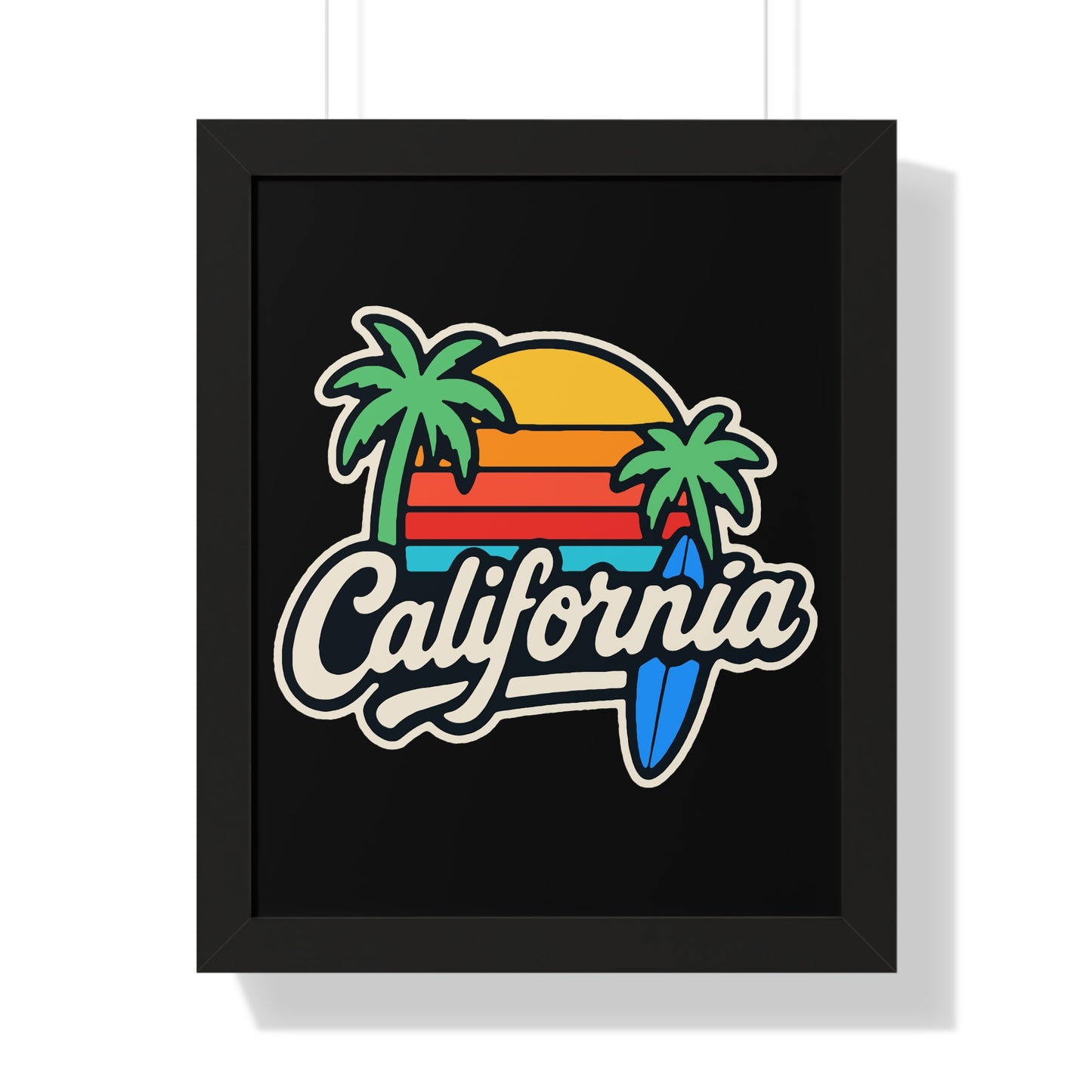 California Sunset Framed Poster, Beach Wall Art, Home Decor, Tropical Vibes, Gift for Surf Lovers