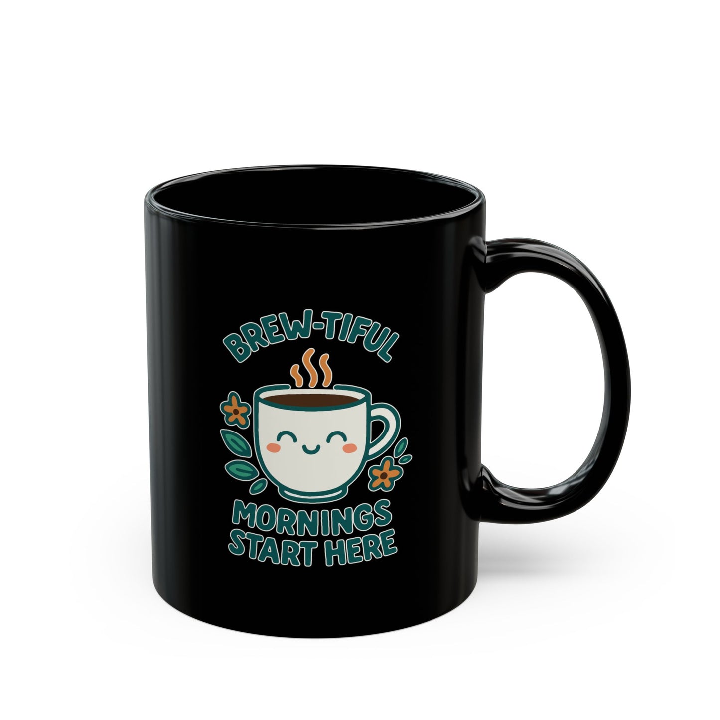 Brew-tiful Morning Mug, Cute Black Coffee Mug, Gift for Coffee Lovers, Fun Kitchen Decor, Inspirational Mug
