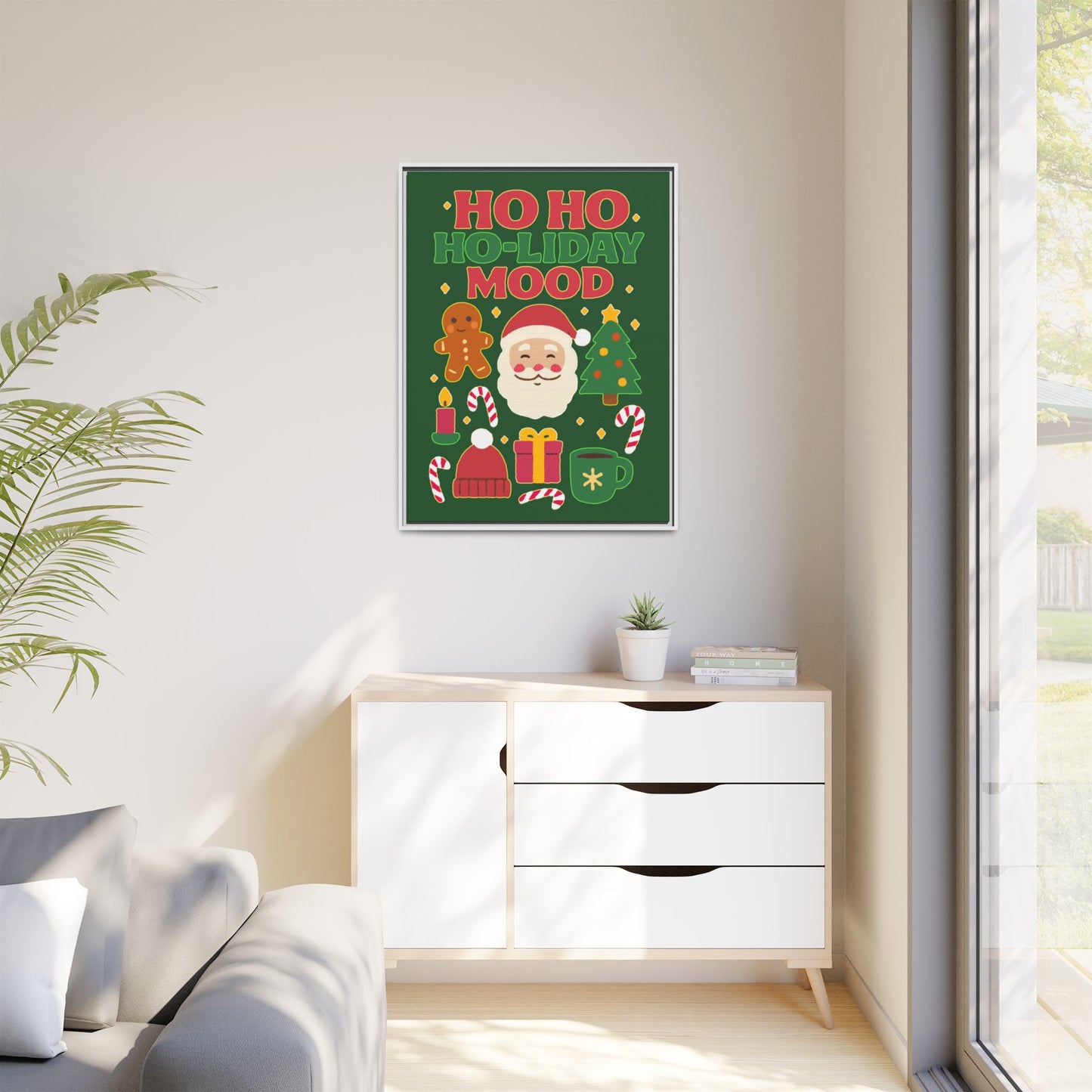 Framed Canvas Art, Festive Holiday, Cheerful Wall Art for Christmas, Santa Decor, Ho Ho Ho Seasonal Gift, Holiday Mood Wall Art