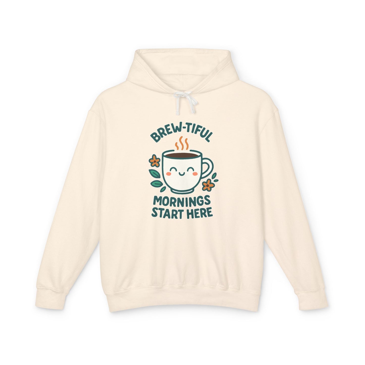 Brew-tiful Morinings Unisex Hooded Sweatshirt for Coffee Lovers, Lightweight Pullover Hoodie, Positive Apparel, Cozy Layering
