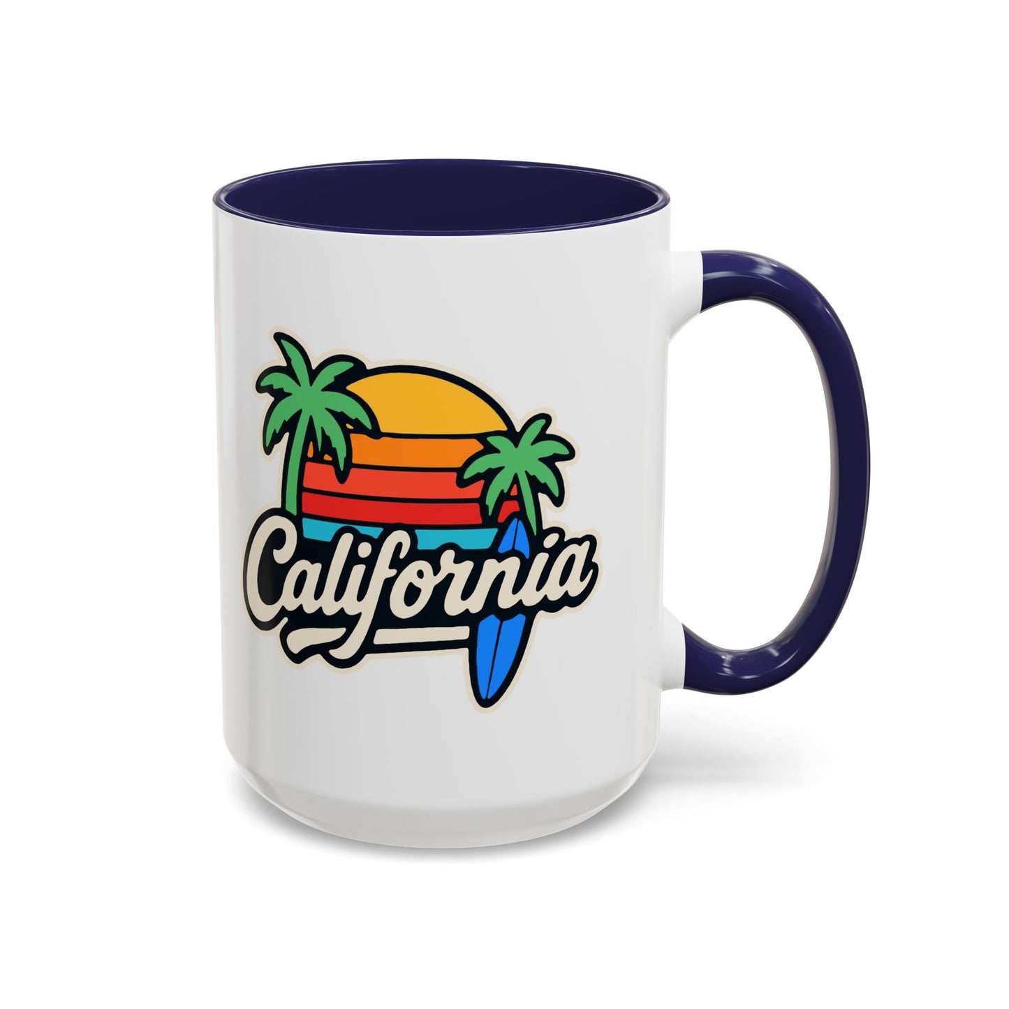 California Surf Vibes Accent Coffee Mug - Great for Beach Lovers, Gift for Surfers, Vacation Memento, Summer Collections, Retro Style