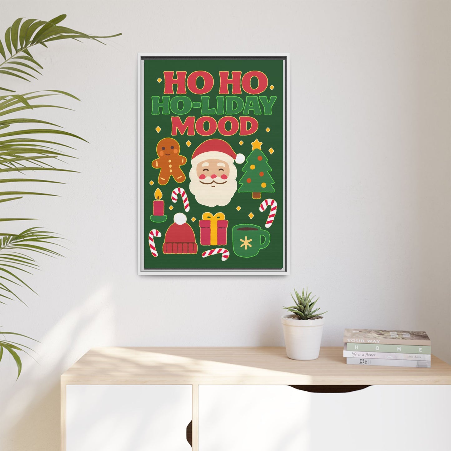 Framed Canvas Art, Festive Holiday, Cheerful Wall Art for Christmas, Santa Decor, Ho Ho Ho Seasonal Gift, Holiday Mood Wall Art