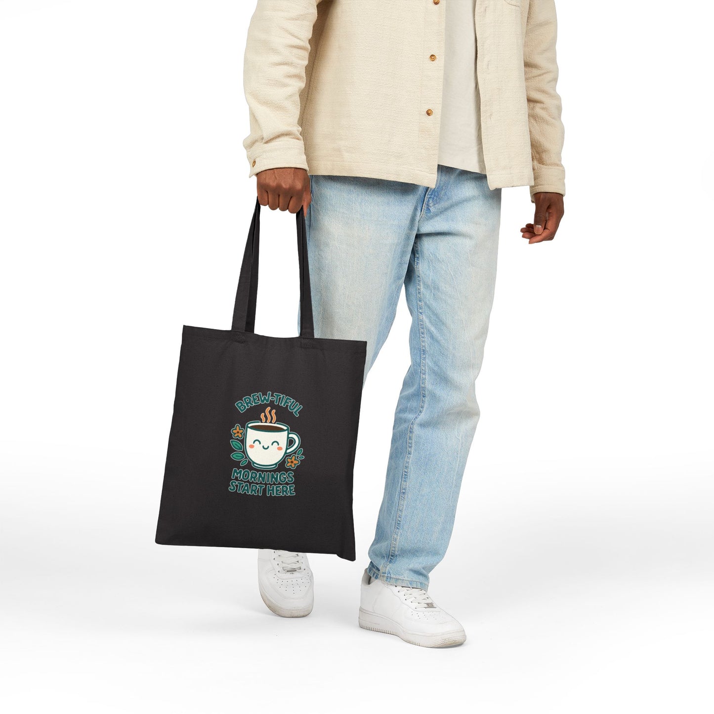Brew-tiful Mornings Tote Bag, Eco-Friendly Grocery Bag, Coffee Lover Gift, Cute Canvas Carryall, Reusable Shopping Tote