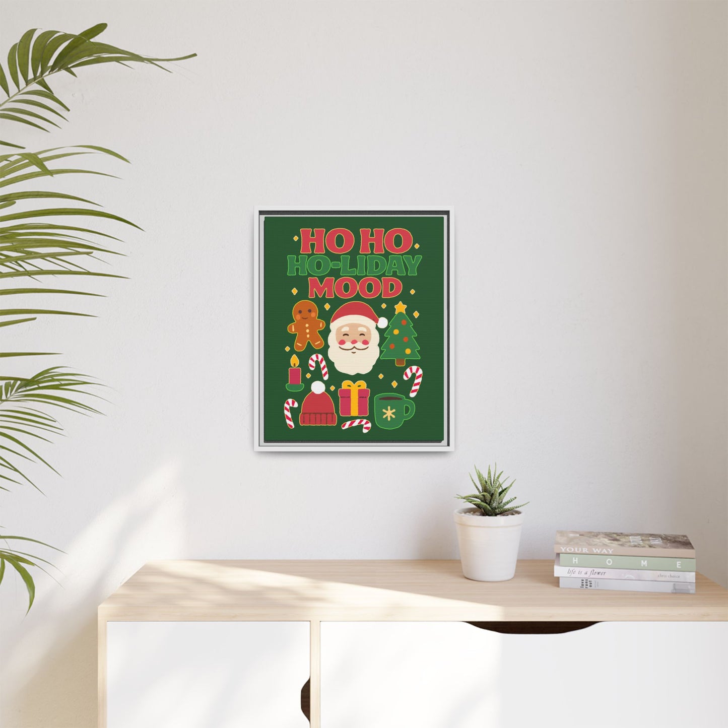 Framed Canvas Art, Festive Holiday, Cheerful Wall Art for Christmas, Santa Decor, Ho Ho Ho Seasonal Gift, Holiday Mood Wall Art