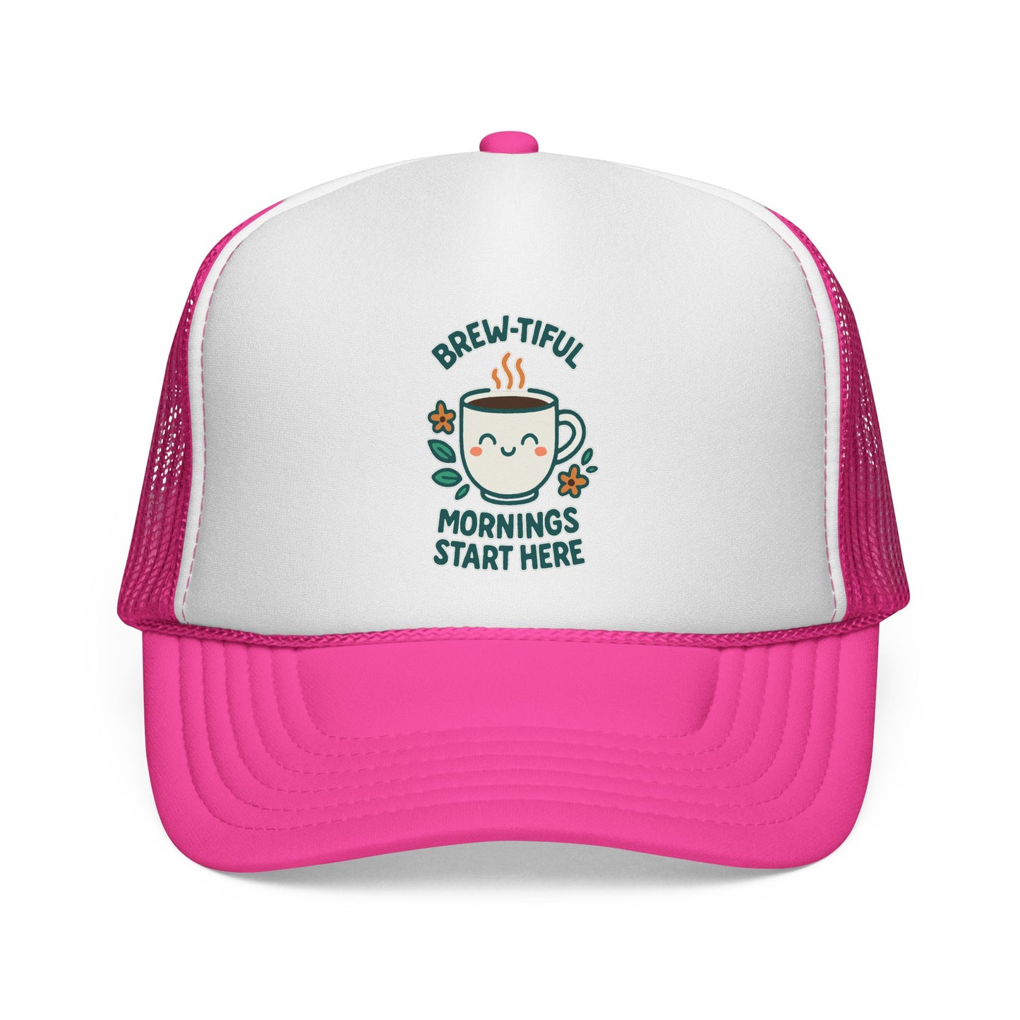 Coffee Lovers Trucker Cap, Brew-tiful Mornings Start Here, Coffee Hat