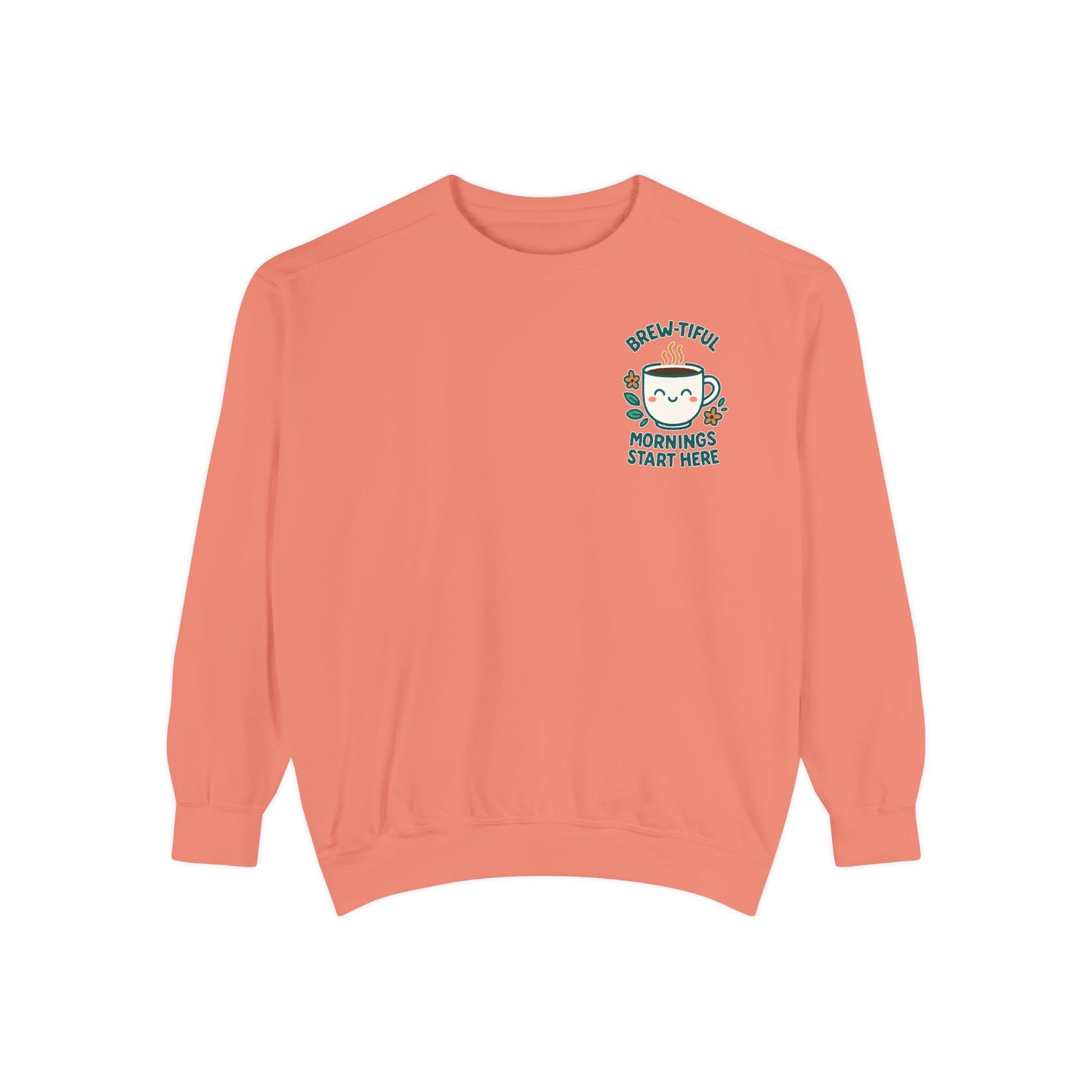 Cozy Coffee Sweatshirt, Brew-tiful Mornings Start Here, Unisex Pullover, Gift for Coffee Lovers, Casual Wear, Relaxed Style
