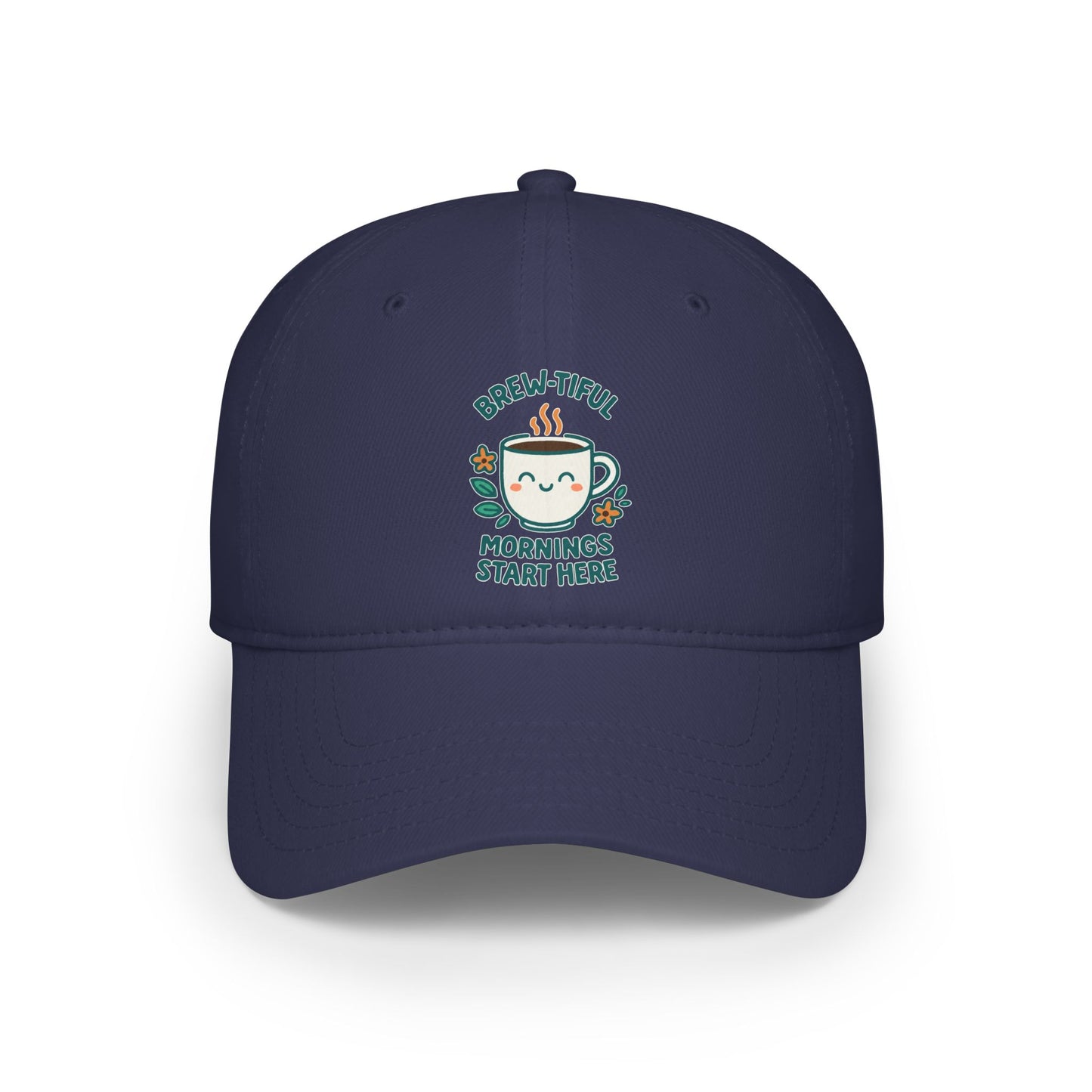Stylish Low Profile Baseball Cap with Unique "Brew-tiful Morning Start Here" Design, Casual Hat, Fashion Accessory, Outdoor Gear, Gift for Him/Her