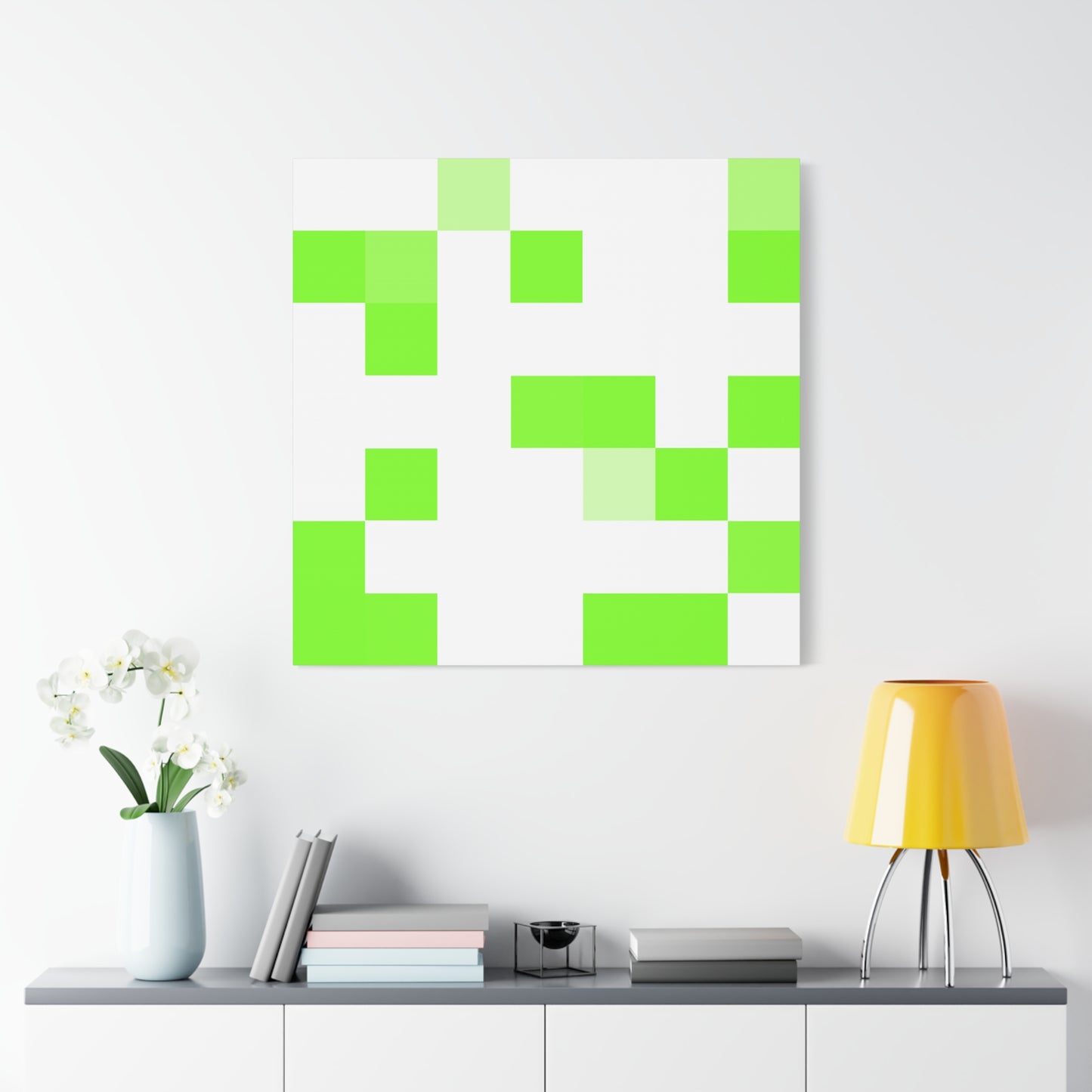 Lime Green Pixel Grid - Canvas