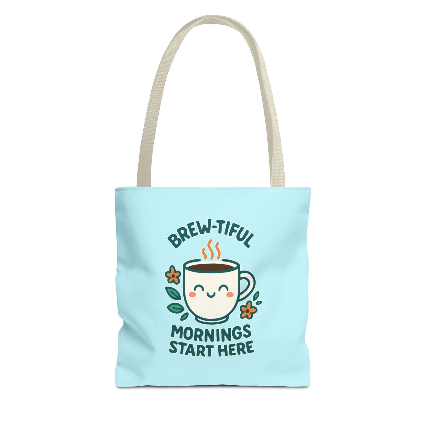 Brew-tiful Mornings Tote Bag, Cute Coffee Lover Gift, Reusable Grocery Bag, Spring Picnic Essentials, Motivational Quote Tote