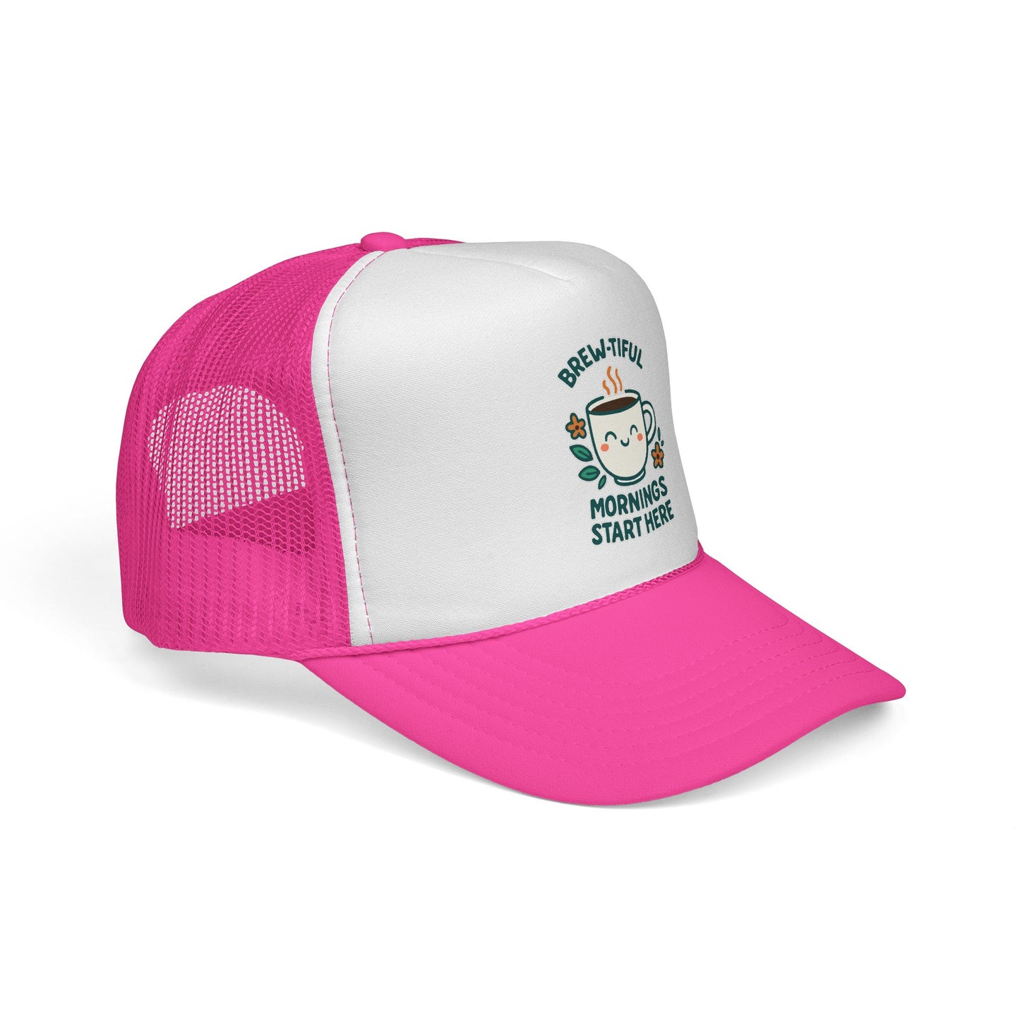 Coffee Lovers Trucker Cap, Brew-tiful Mornings Start Here, Coffee Hat