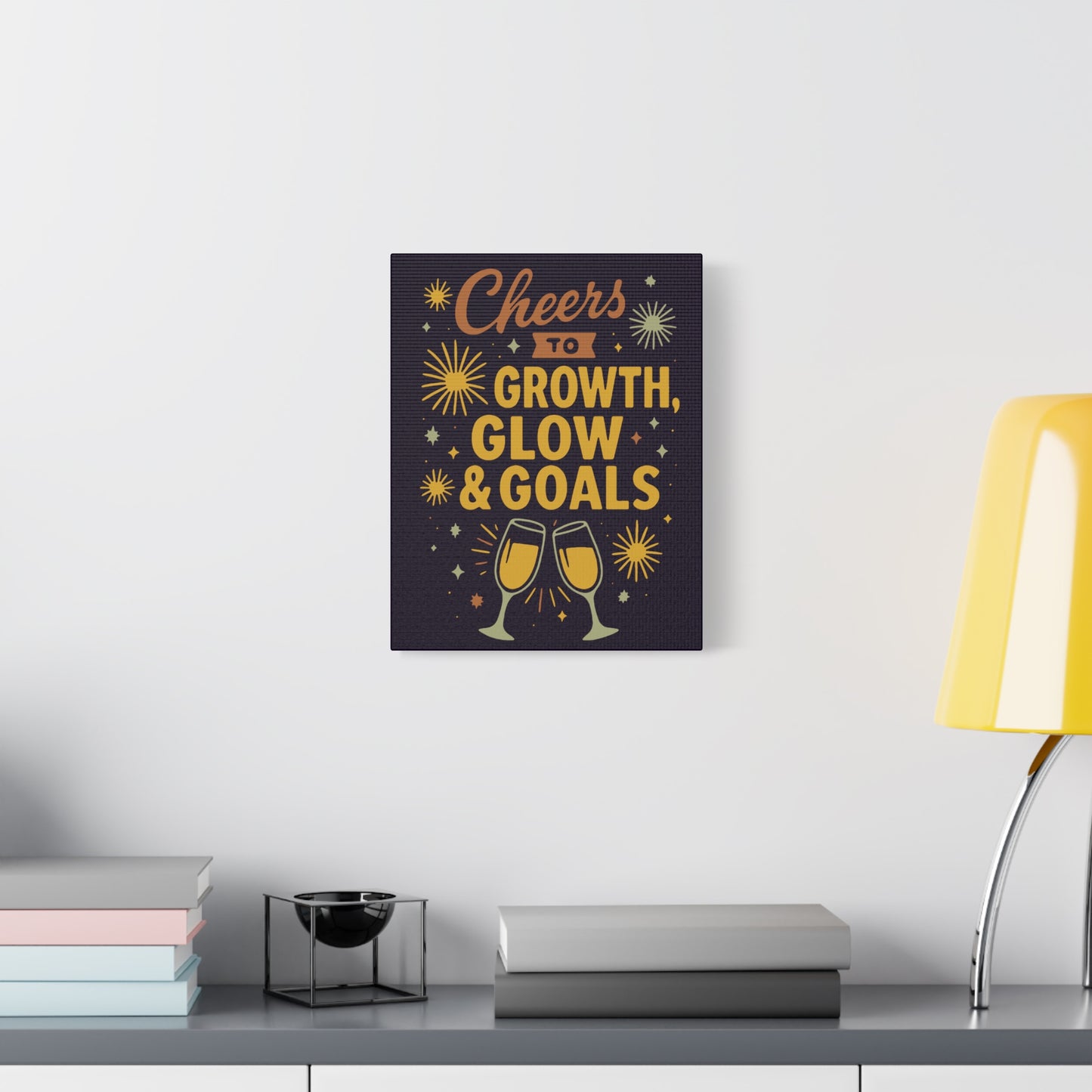 Cheers to Growth Canvas Wall Art, Motivational Decor, Inspirational Print for Home, Office, Gift for Graduates, New Year Vibes