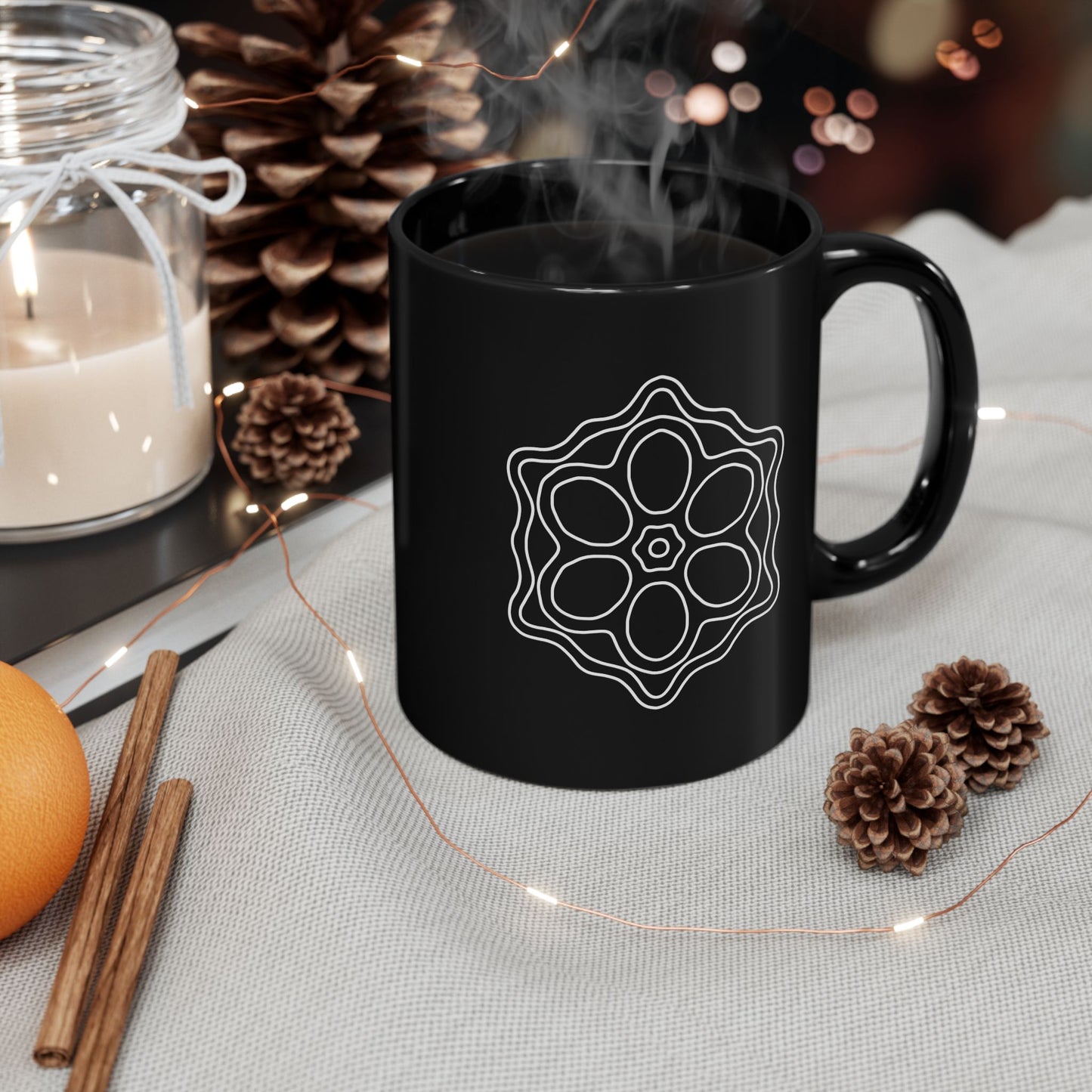 Elegant Black Mug with Floral Design, Perfect for Coffee Lovers, Gift for Moms, Yoga Enthusiasts, and Home Decor, 11oz or 15oz