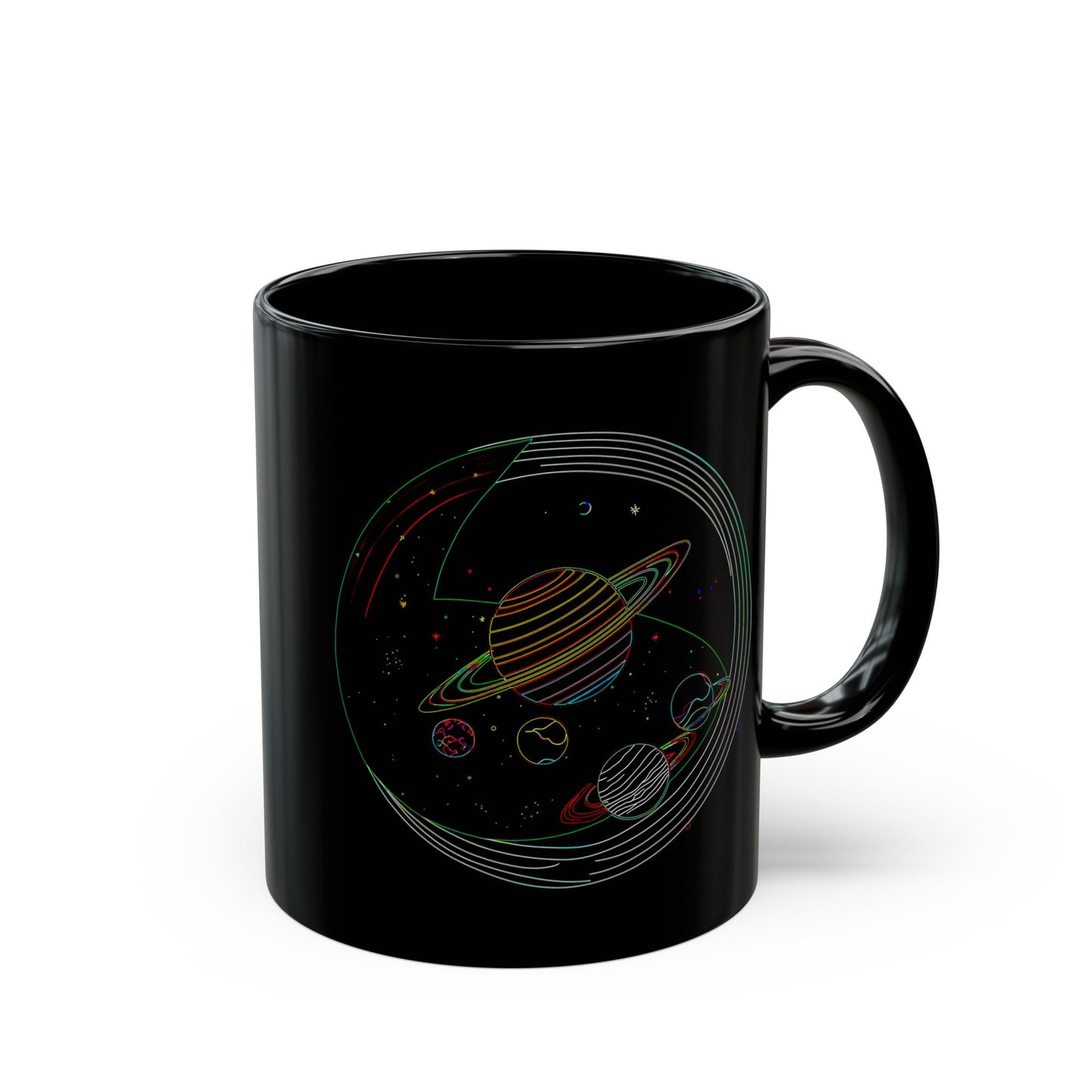 Cosmic Design Black Mug, Galactic Ceramic Coffee Cup for Space Lovers, Unique Gift for Astronomers, Birthday, Science Enthusiasts