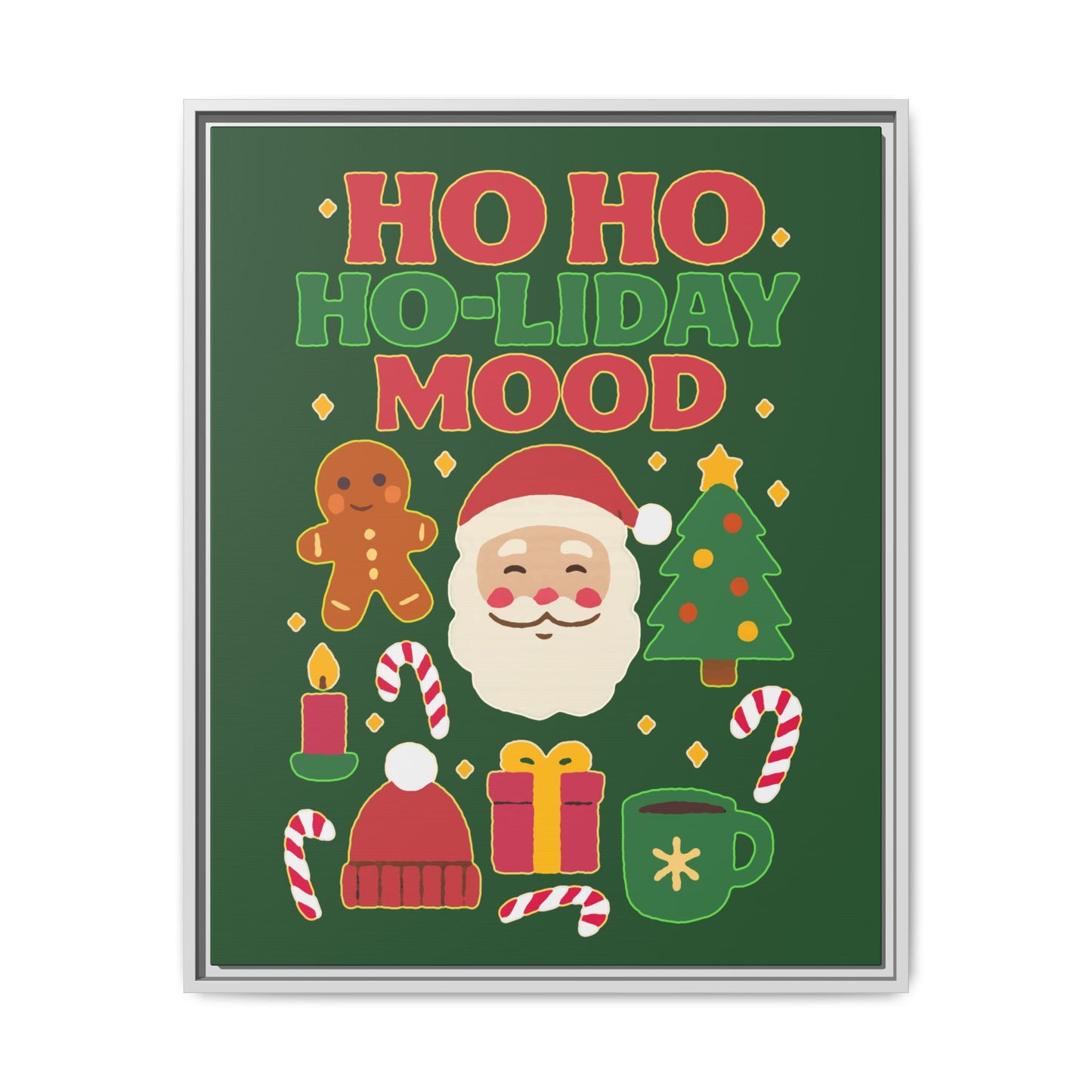 Framed Canvas Art, Festive Holiday, Cheerful Wall Art for Christmas, Santa Decor, Ho Ho Ho Seasonal Gift, Holiday Mood Wall Art