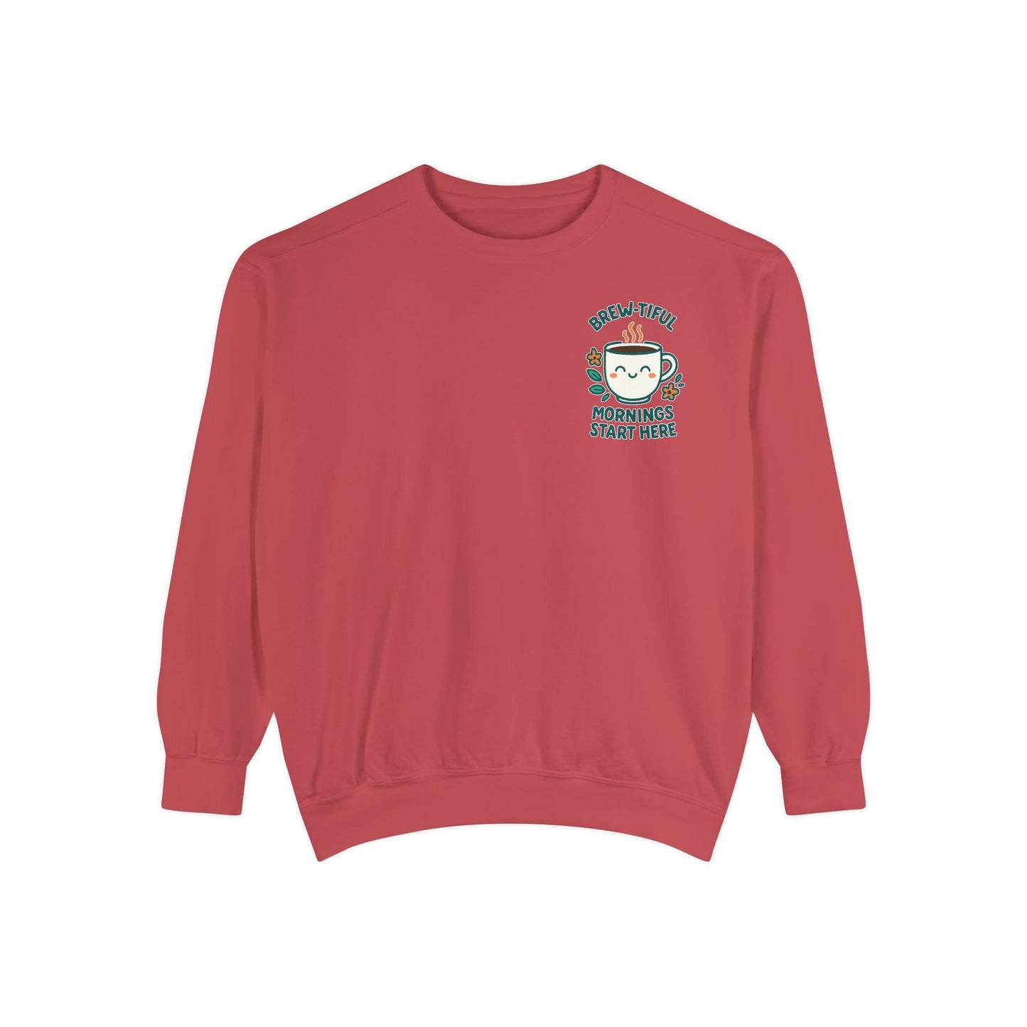 Cozy Coffee Sweatshirt, Brew-tiful Mornings Start Here, Unisex Pullover, Gift for Coffee Lovers, Casual Wear, Relaxed Style