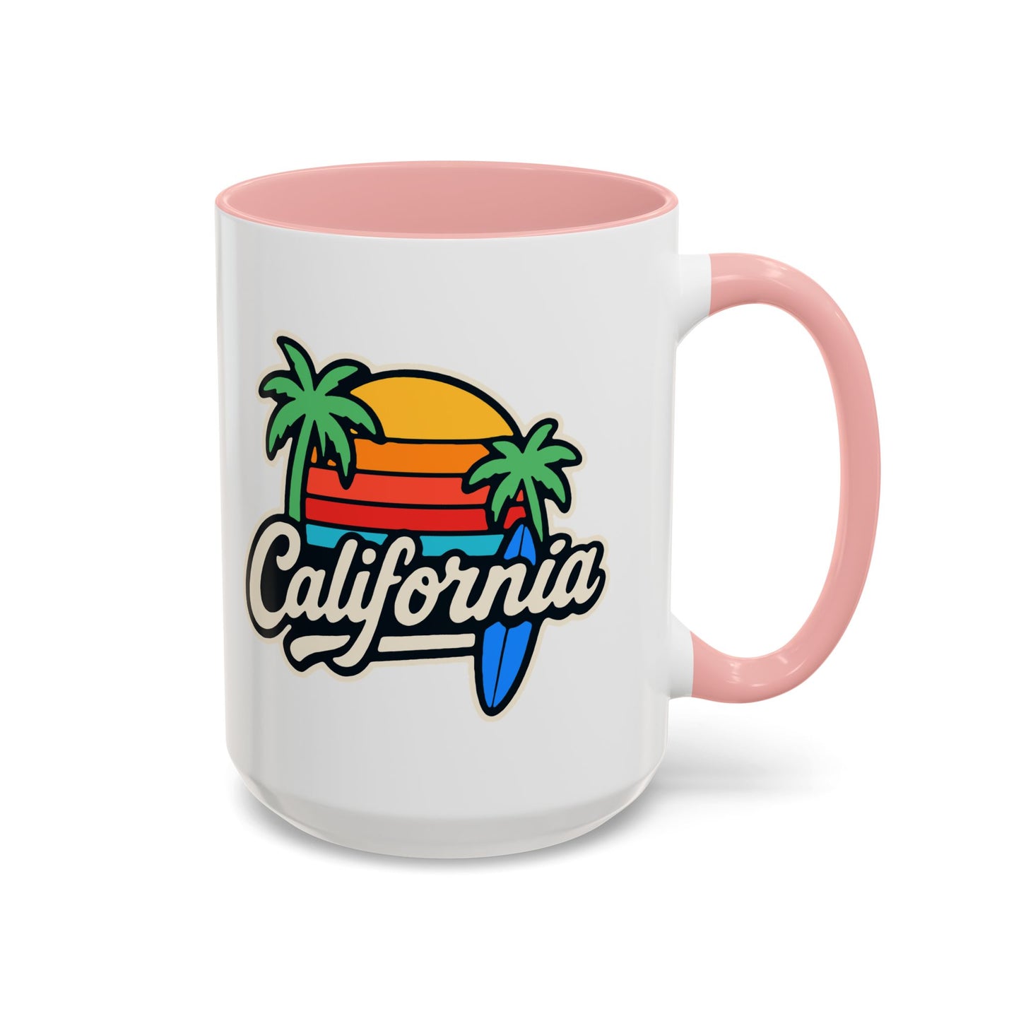 California Surf Vibes Accent Coffee Mug - Great for Beach Lovers, Gift for Surfers, Vacation Memento, Summer Collections, Retro Style