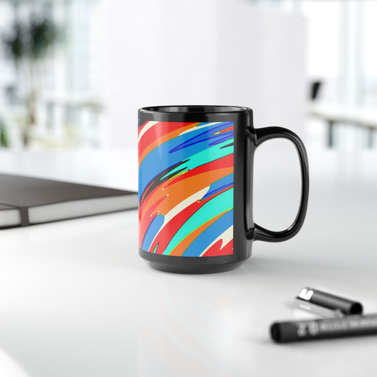 Abstract Rainbow Swirl Arc - Black Mug