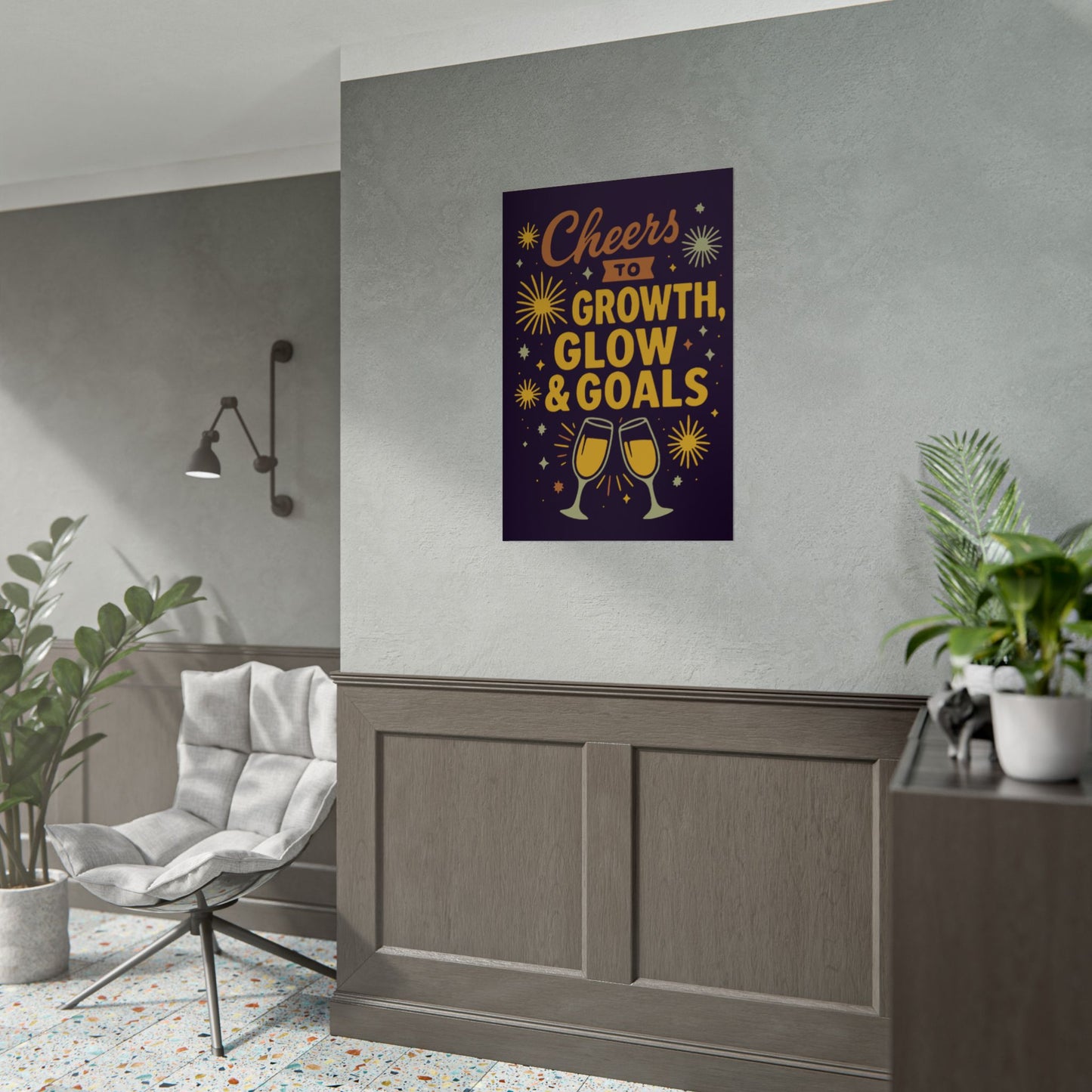 Celebratory Motivational Poster, Cheers to Growth Glow & Goals Print, Inspirational Wall Art, Goal Setting Motivation Decor, New Year Vibes