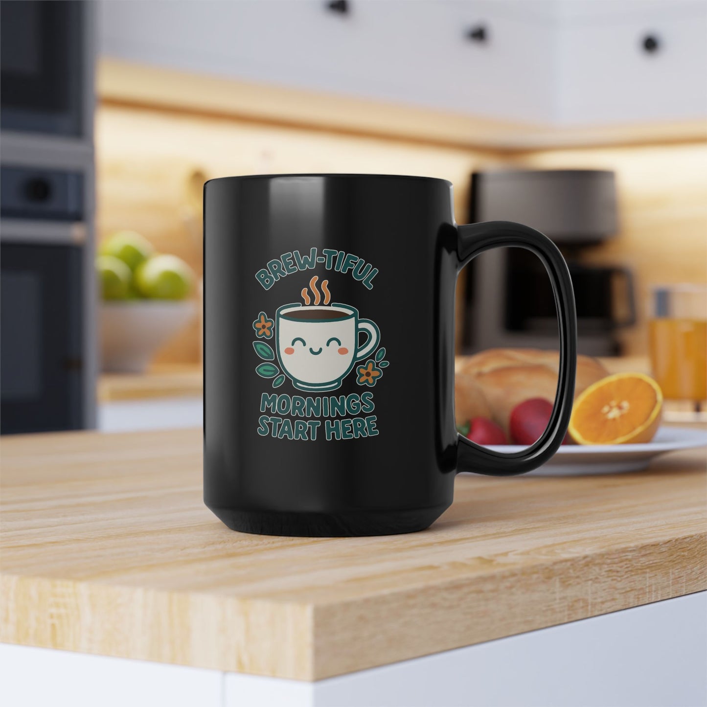 Brew-tiful Morning Mug, Cute Black Coffee Mug, Gift for Coffee Lovers, Fun Kitchen Decor, Inspirational Mug