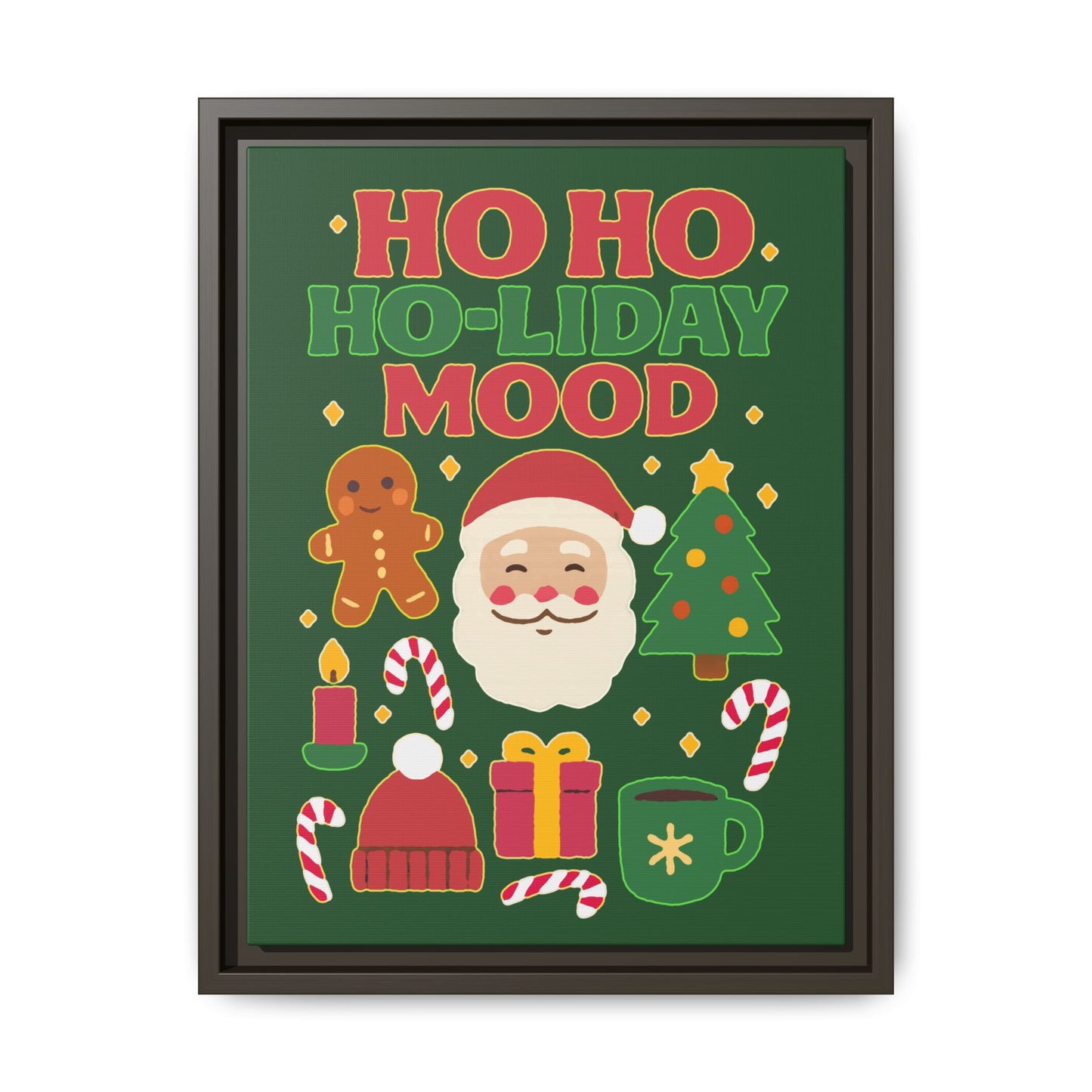 Framed Canvas Art, Festive Holiday, Cheerful Wall Art for Christmas, Santa Decor, Ho Ho Ho Seasonal Gift, Holiday Mood Wall Art