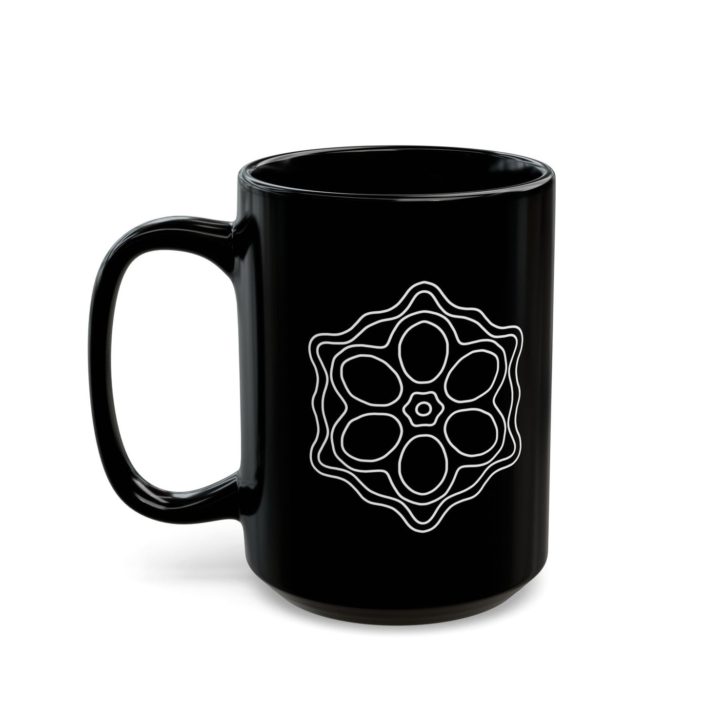 Elegant Black Mug with Floral Design, Perfect for Coffee Lovers, Gift for Moms, Yoga Enthusiasts, and Home Decor, 11oz or 15oz