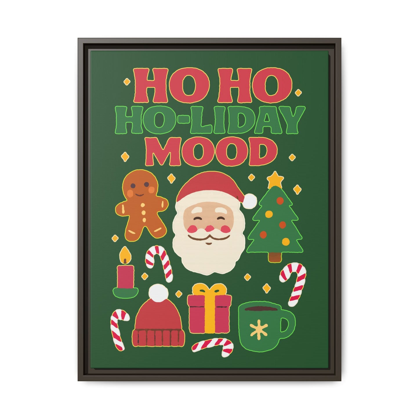 Framed Canvas Art, Festive Holiday, Cheerful Wall Art for Christmas, Santa Decor, Ho Ho Ho Seasonal Gift, Holiday Mood Wall Art