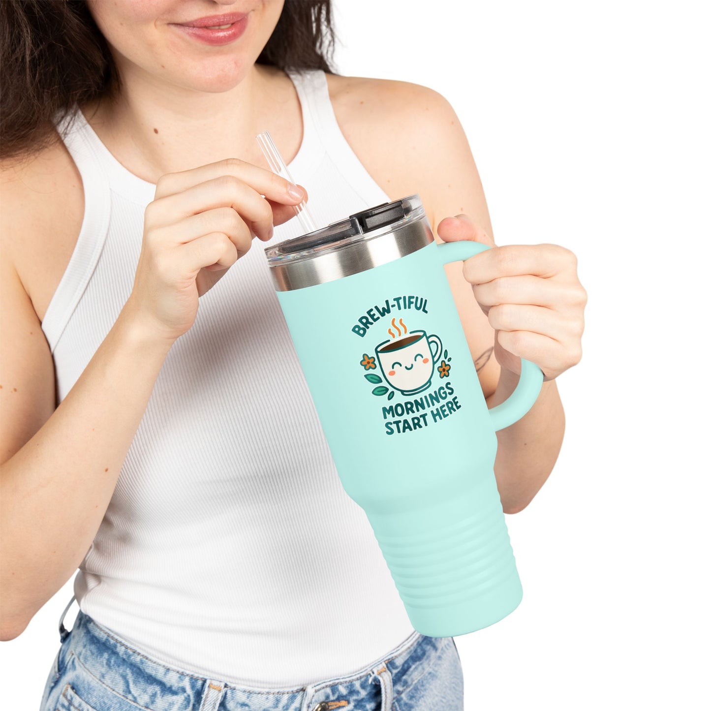 Brew-tiful Insulated Travel Mug, 40oz - Perfect for Coffee Lovers, On-the-Go, Travel, Camping, Office, Gifts