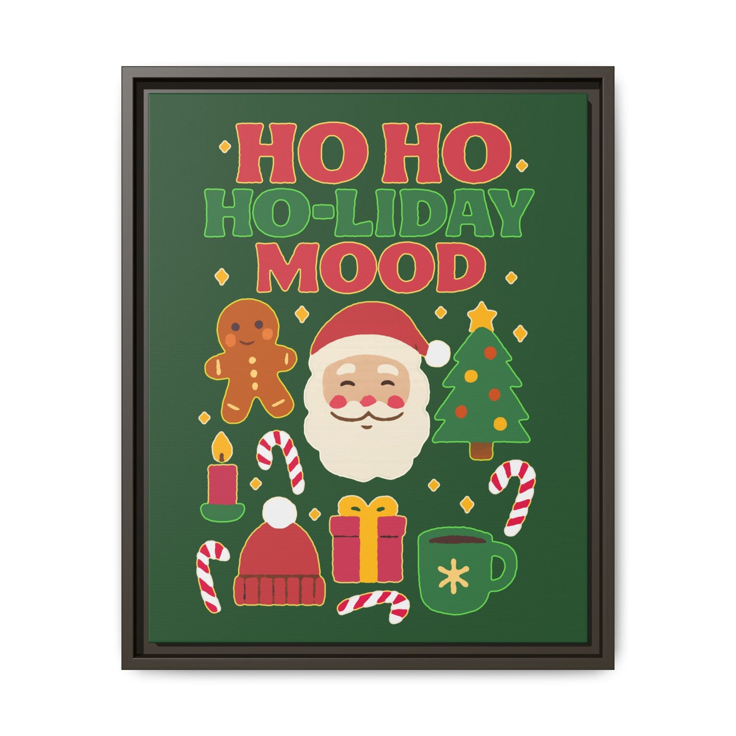 Framed Canvas Art, Festive Holiday, Cheerful Wall Art for Christmas, Santa Decor, Ho Ho Ho Seasonal Gift, Holiday Mood Wall Art