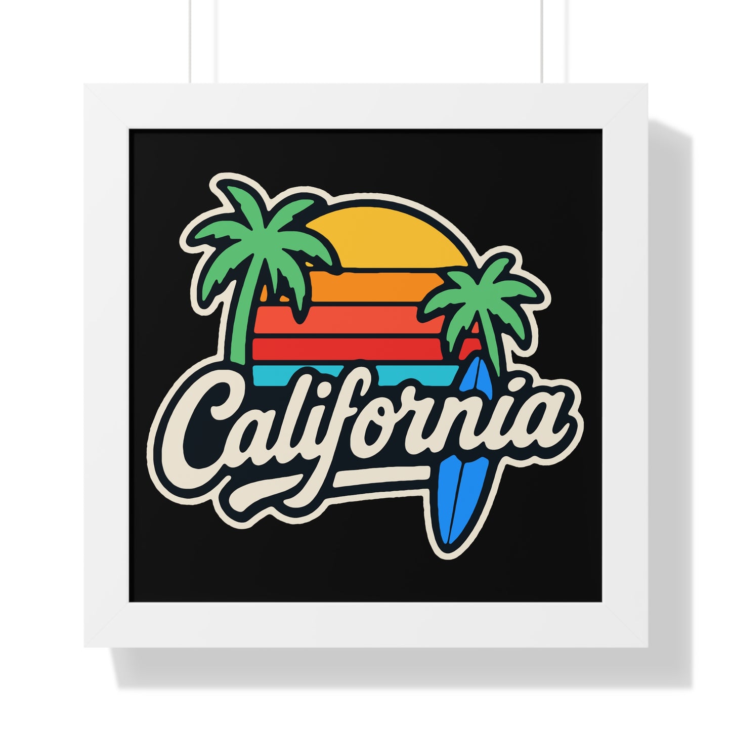 California Sunset Framed Poster, Beach Wall Art, Home Decor, Tropical Vibes, Gift for Surf Lovers