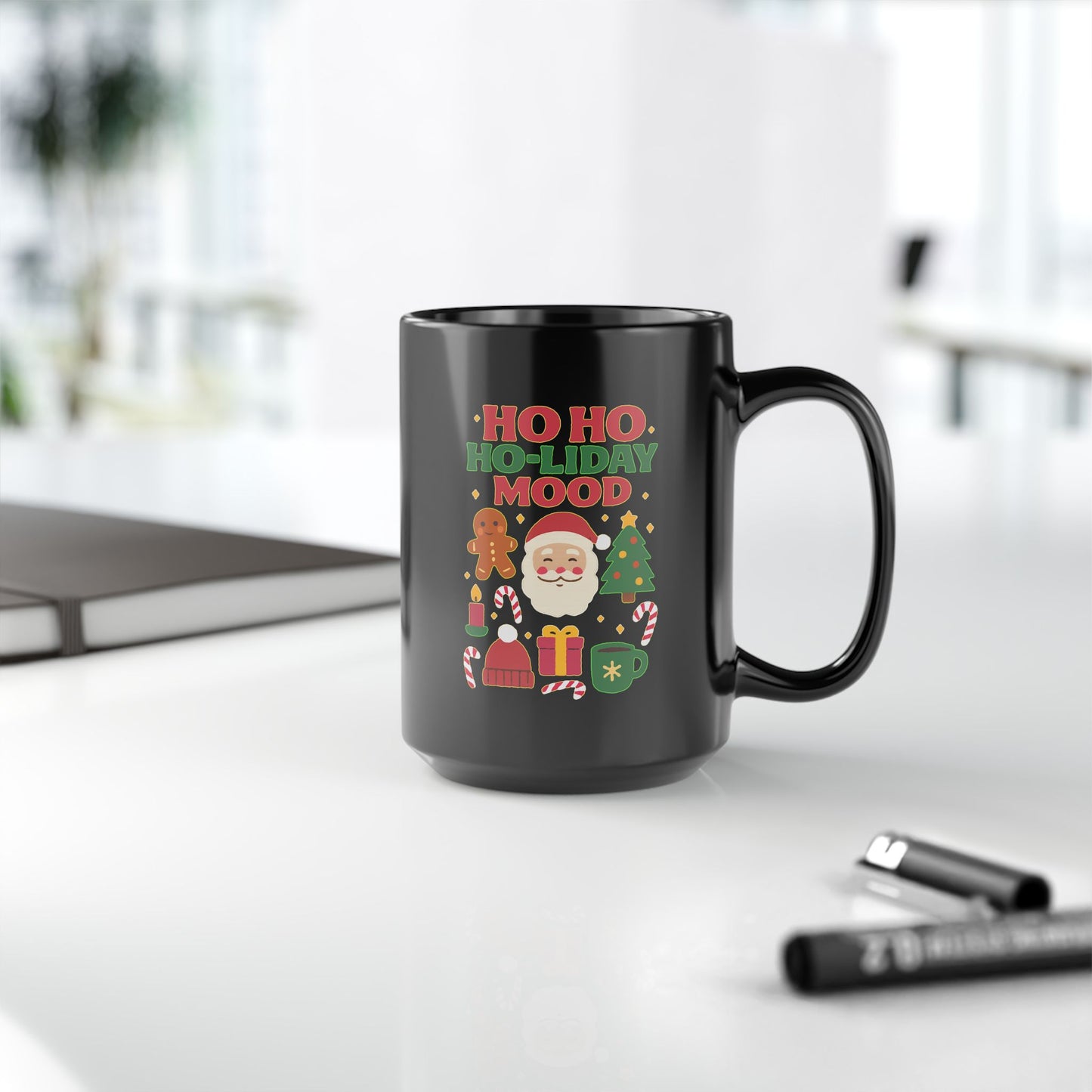 Festive Holiday Mug, 'Ho Ho Ho-liday Mood' Coffee Cup for Christmas, Gift for Him/Her, Cheerful Coffee Mug, Cute Holiday Decor