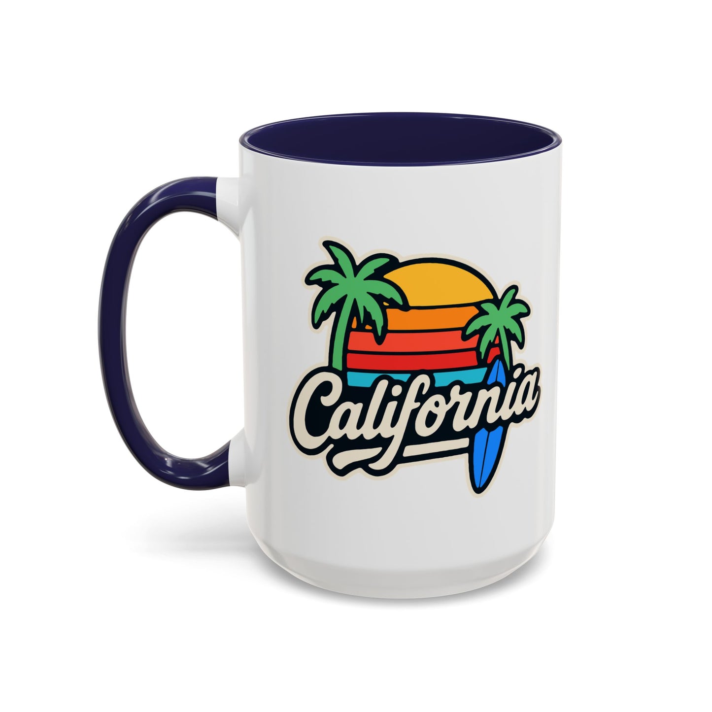 California Surf Vibes Accent Coffee Mug - Great for Beach Lovers, Gift for Surfers, Vacation Memento, Summer Collections, Retro Style