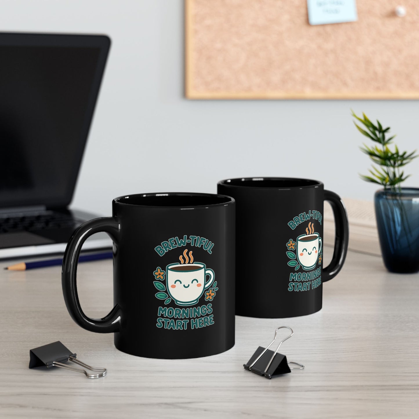 Brew-tiful Morning Mug, Cute Black Coffee Mug, Gift for Coffee Lovers, Fun Kitchen Decor, Inspirational Mug