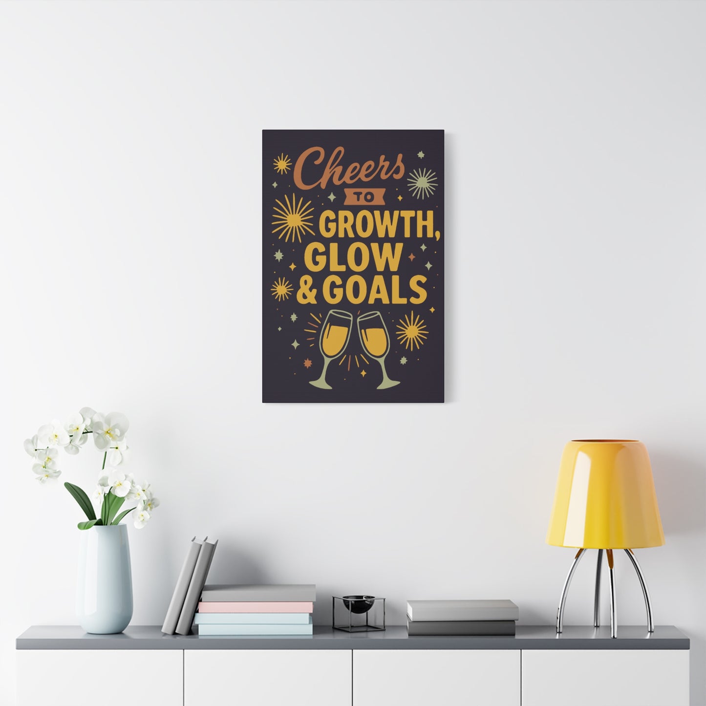 Cheers to Growth Canvas Wall Art, Motivational Decor, Inspirational Print for Home, Office, Gift for Graduates, New Year Vibes