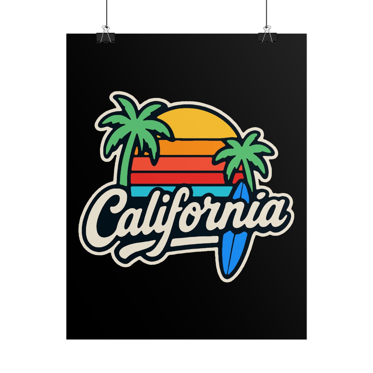 California Surf Vibes Rolled Poster, Beach Decor, Wall Art, Summer Gift, California Love, Tropical Art Print