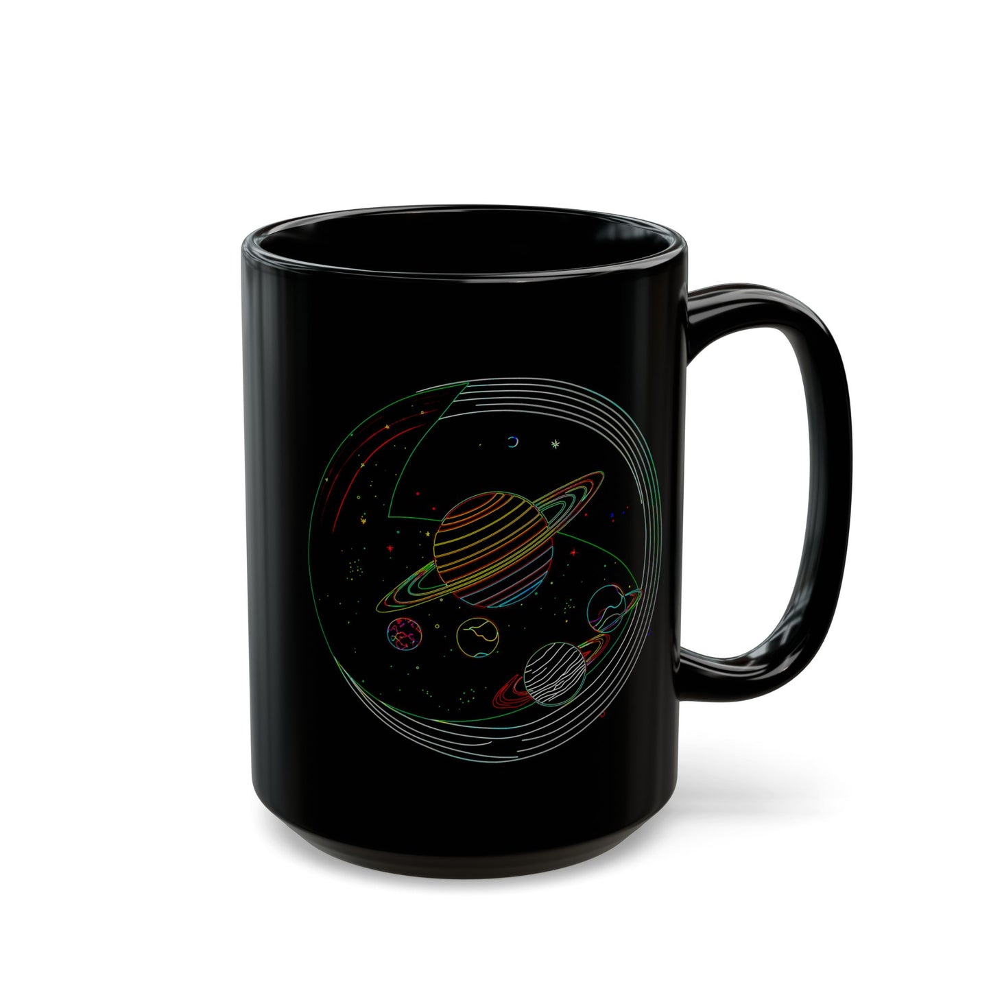Cosmic Design Black Mug, Galactic Ceramic Coffee Cup for Space Lovers, Unique Gift for Astronomers, Birthday, Science Enthusiasts