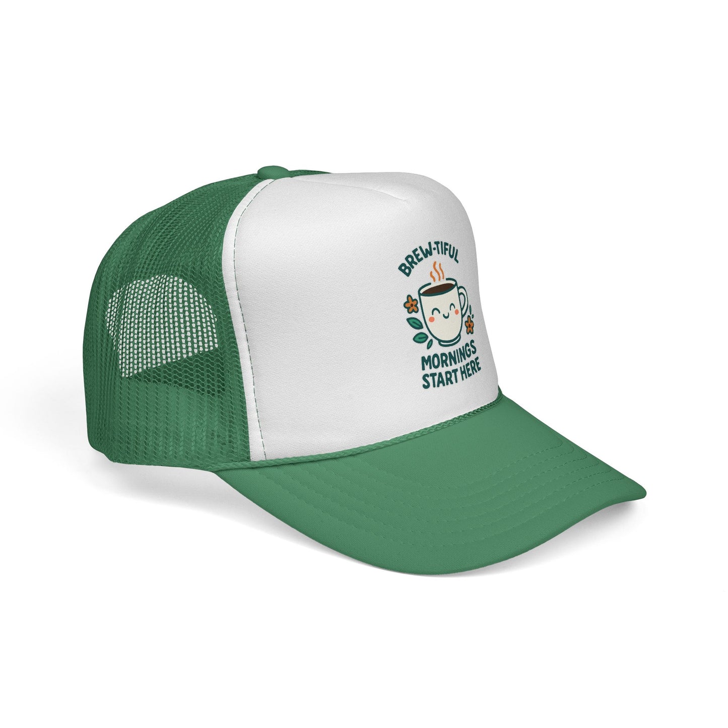 Coffee Lovers Trucker Cap, Brew-tiful Mornings Start Here, Coffee Hat