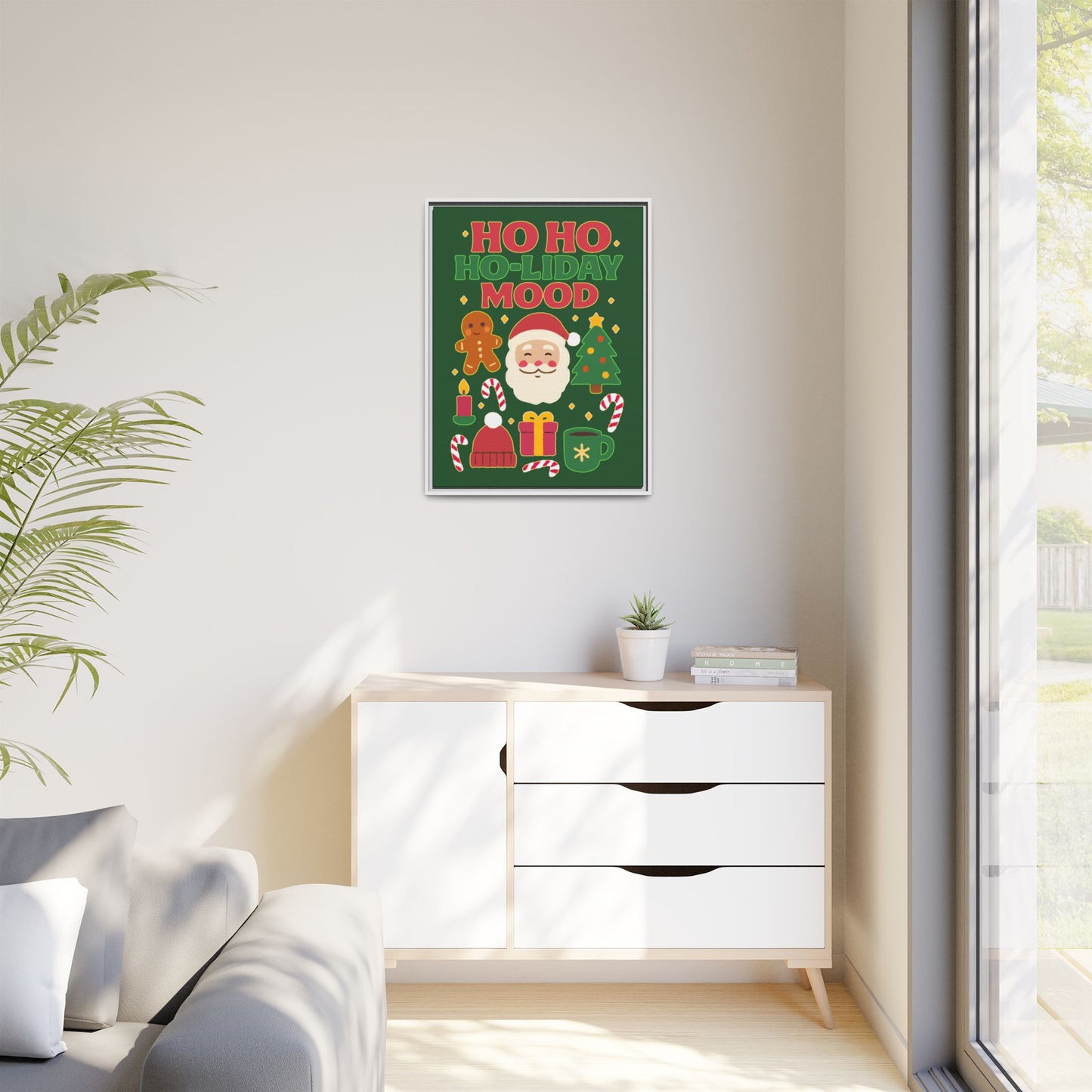 Framed Canvas Art, Festive Holiday, Cheerful Wall Art for Christmas, Santa Decor, Ho Ho Ho Seasonal Gift, Holiday Mood Wall Art