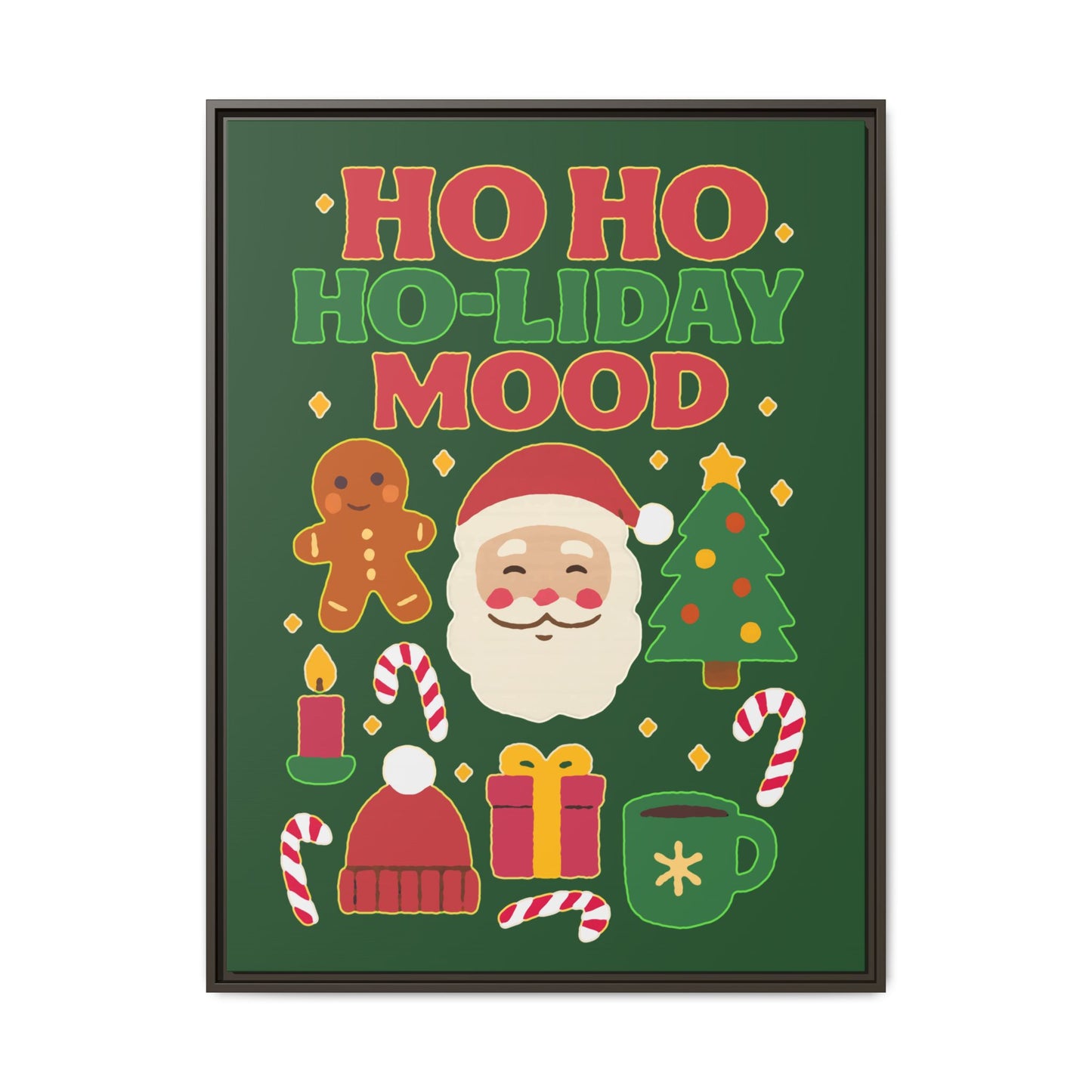 Framed Canvas Art, Festive Holiday, Cheerful Wall Art for Christmas, Santa Decor, Ho Ho Ho Seasonal Gift, Holiday Mood Wall Art
