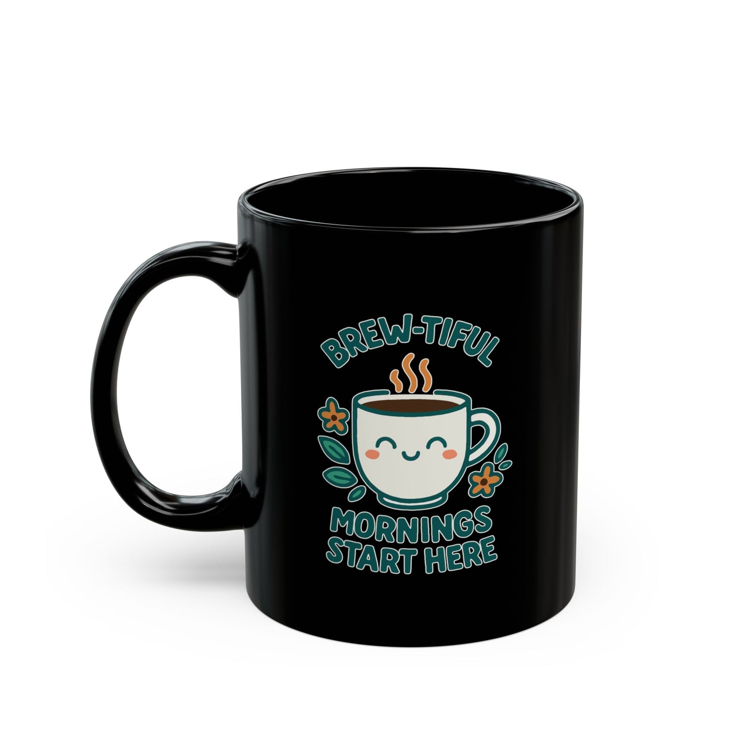 Brew-tiful Morning Mug, Cute Black Coffee Mug, Gift for Coffee Lovers, Fun Kitchen Decor, Inspirational Mug