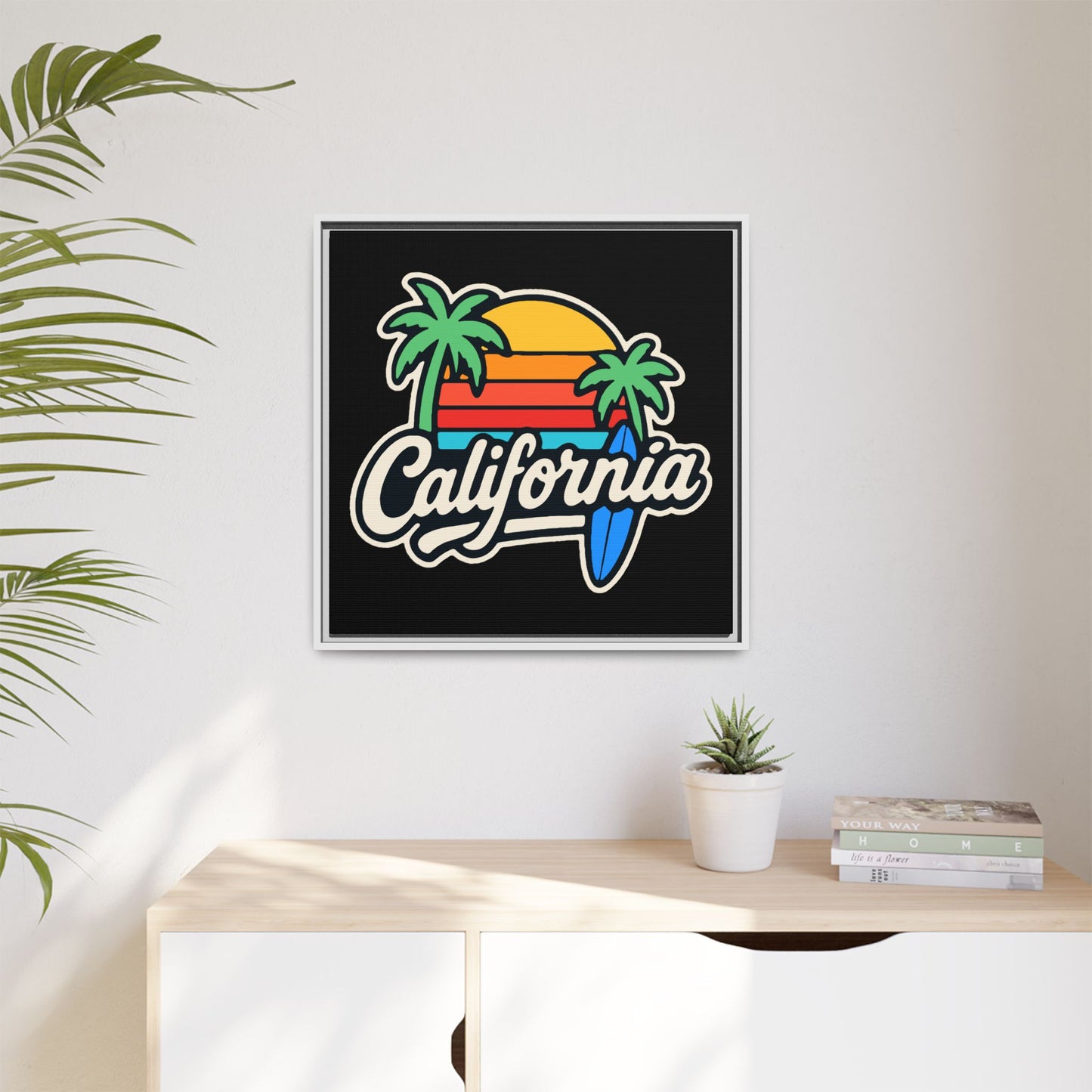 California Sunset Canvas Art, Framed Wall Decor, Tropical Beach Vibe, Home & Office Decor, Gift for Beach Lovers, Summer Art