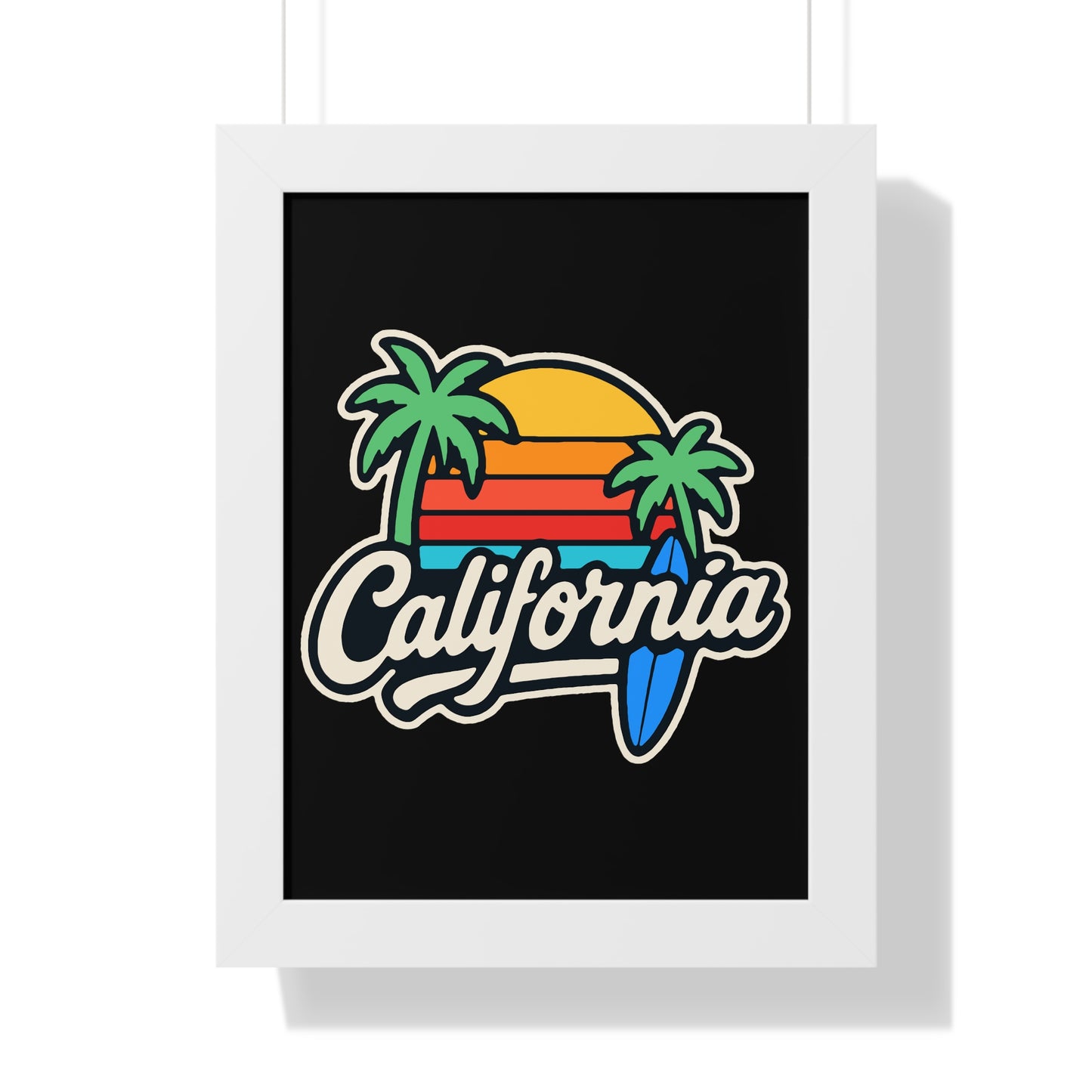California Sunset Framed Poster, Beach Wall Art, Home Decor, Tropical Vibes, Gift for Surf Lovers